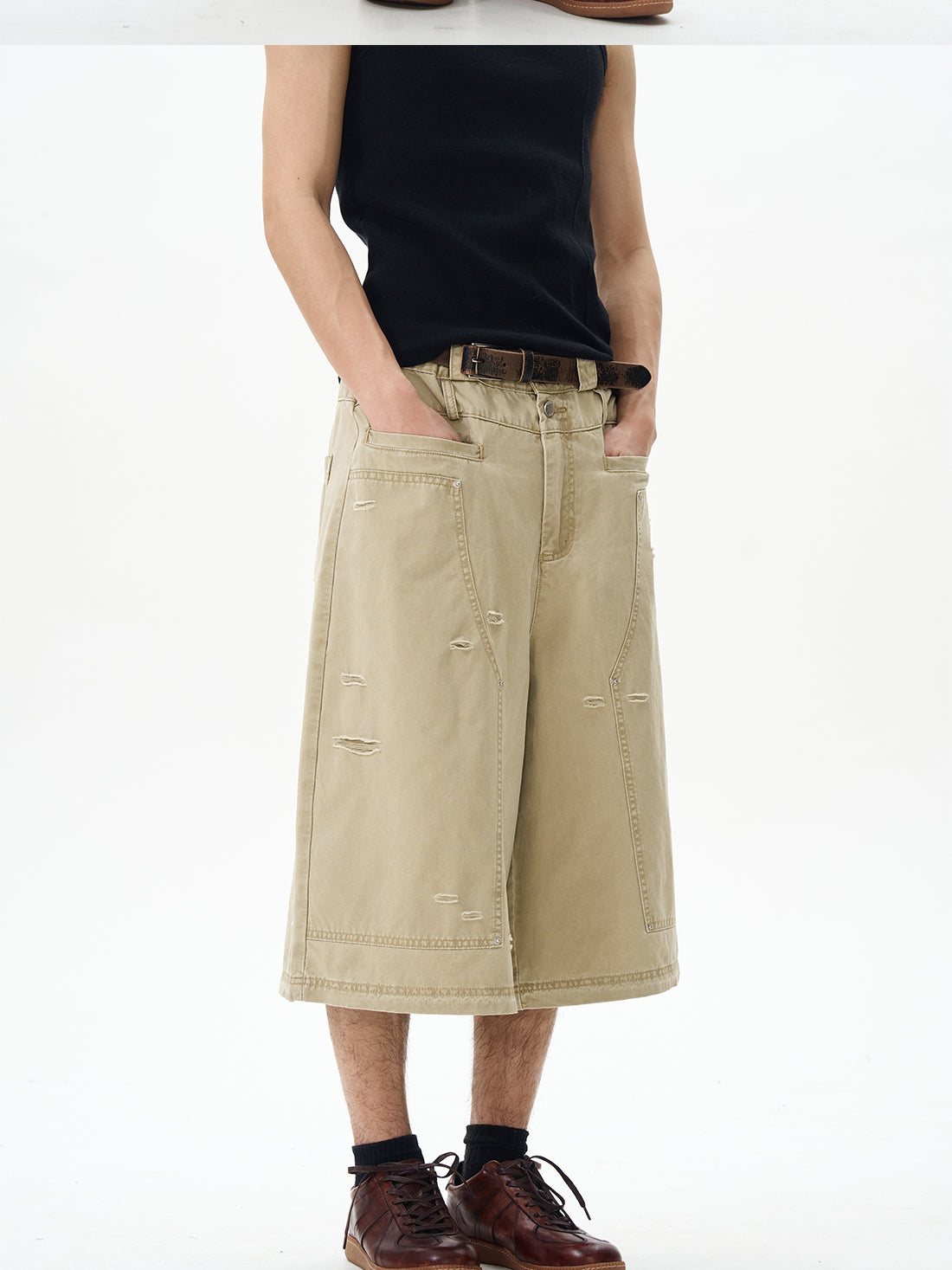 Distressed Grey Cargo Denim Shorts