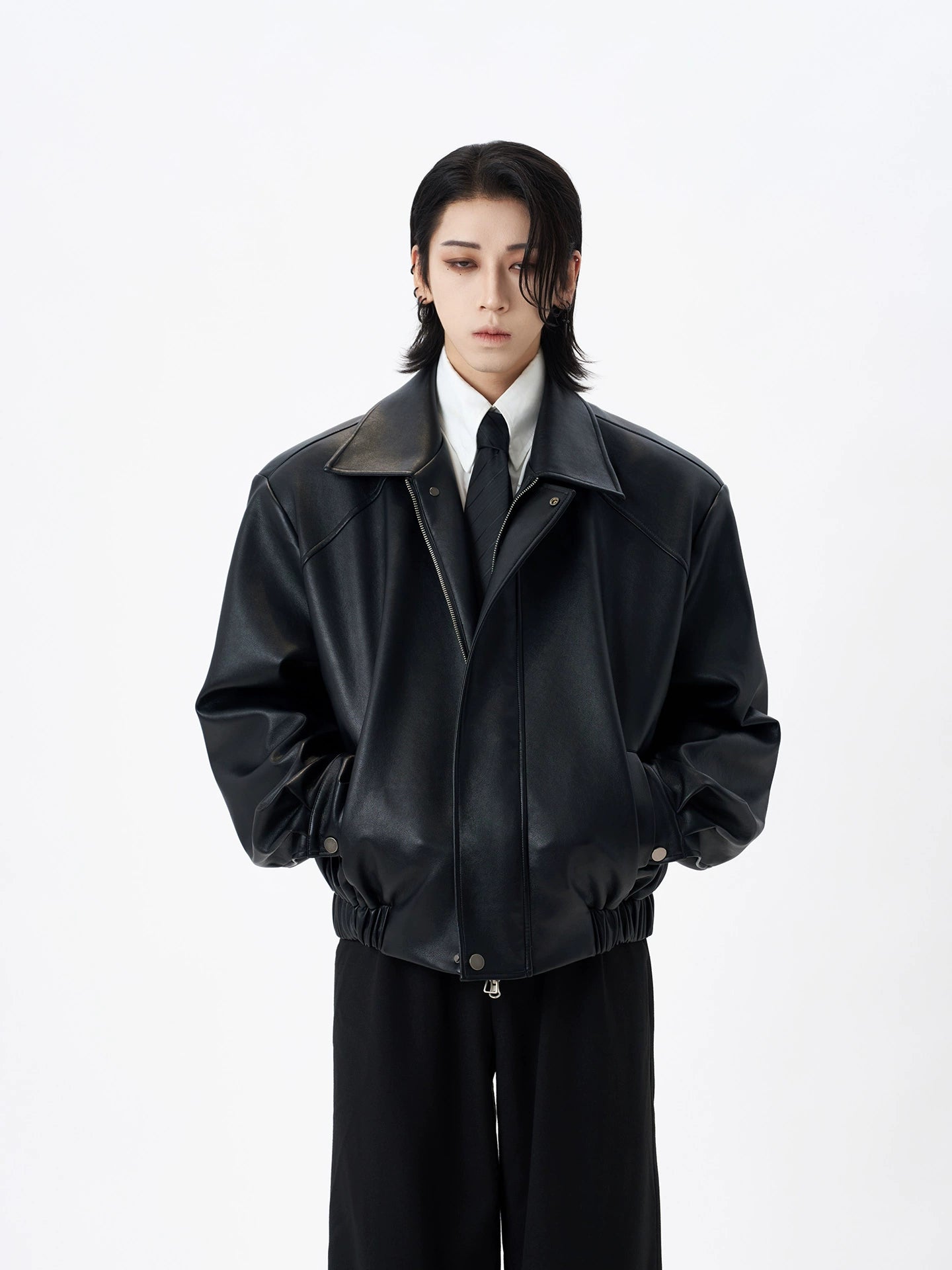 Noir Authority Leather Bomber