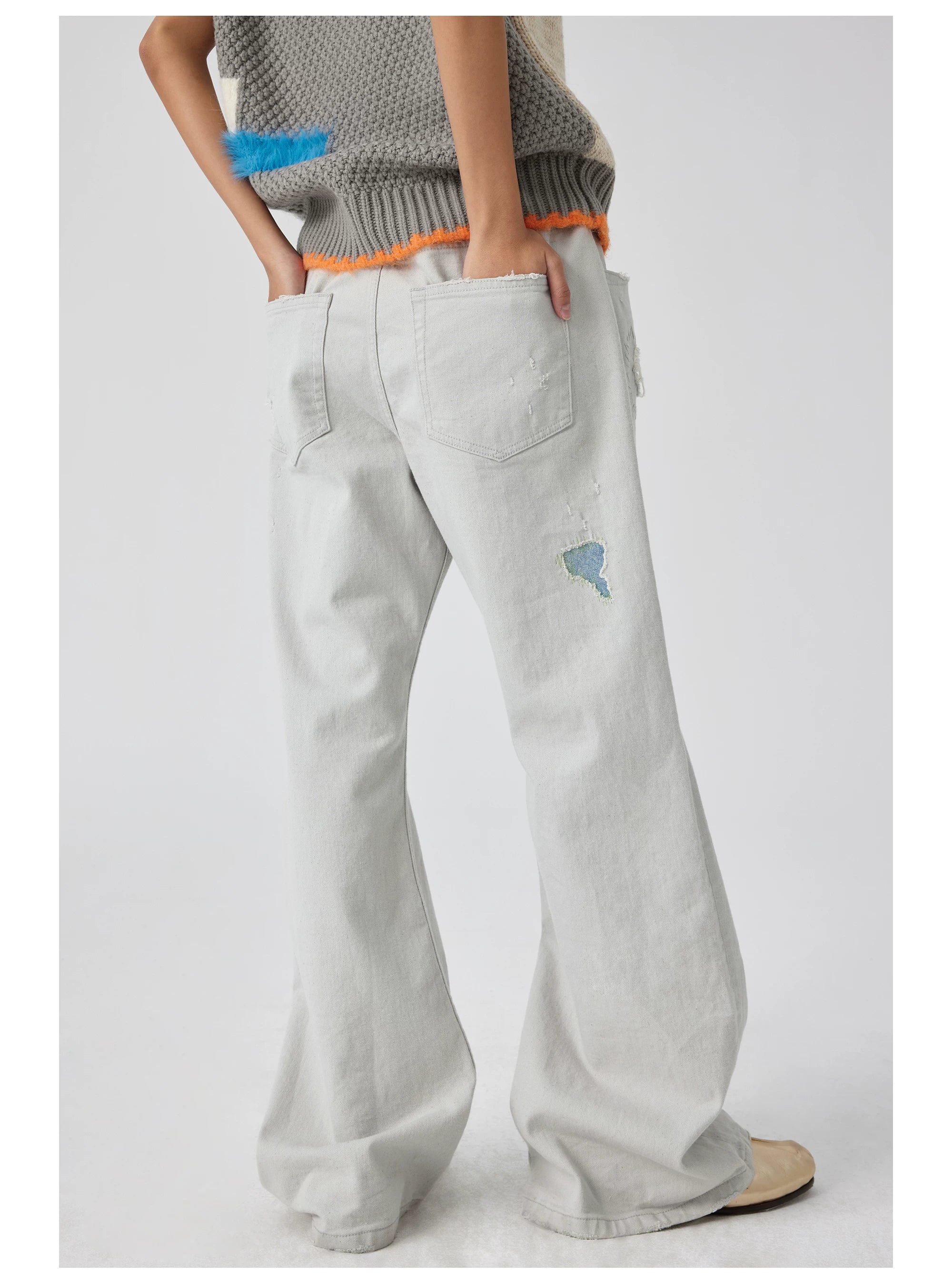 Patchwork Distressed Wide-Leg Jeans