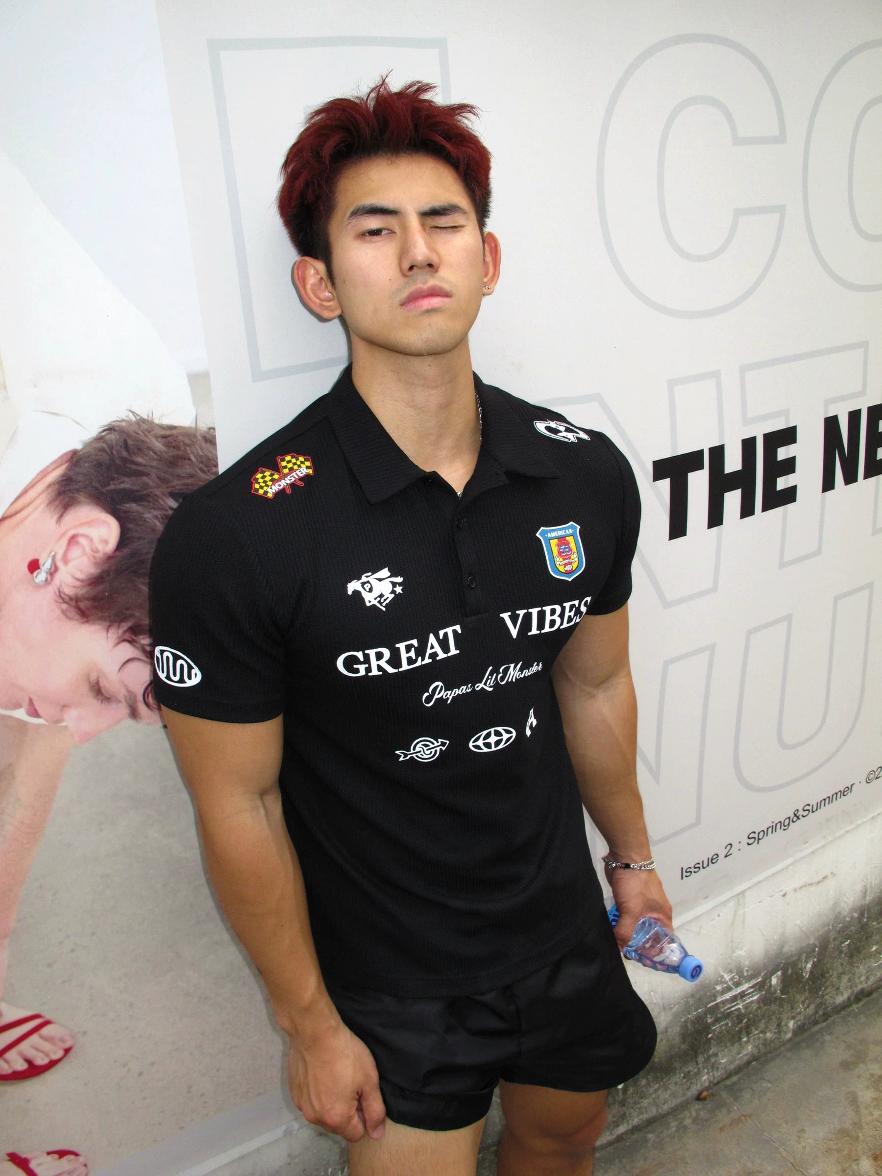 Great Vibes Black Graphic Polo Shirt