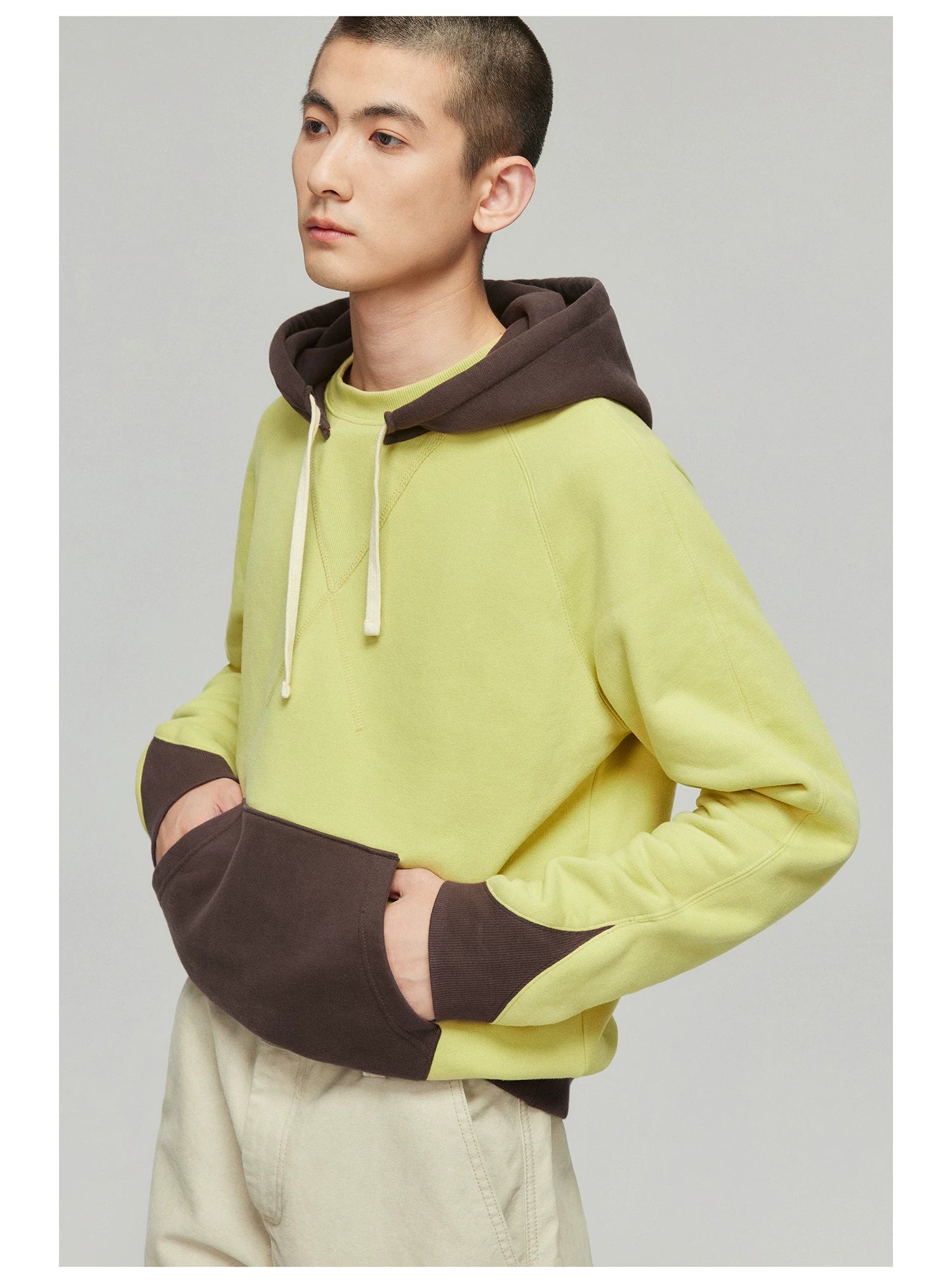 Lime and Brown Colorblock Hoodie