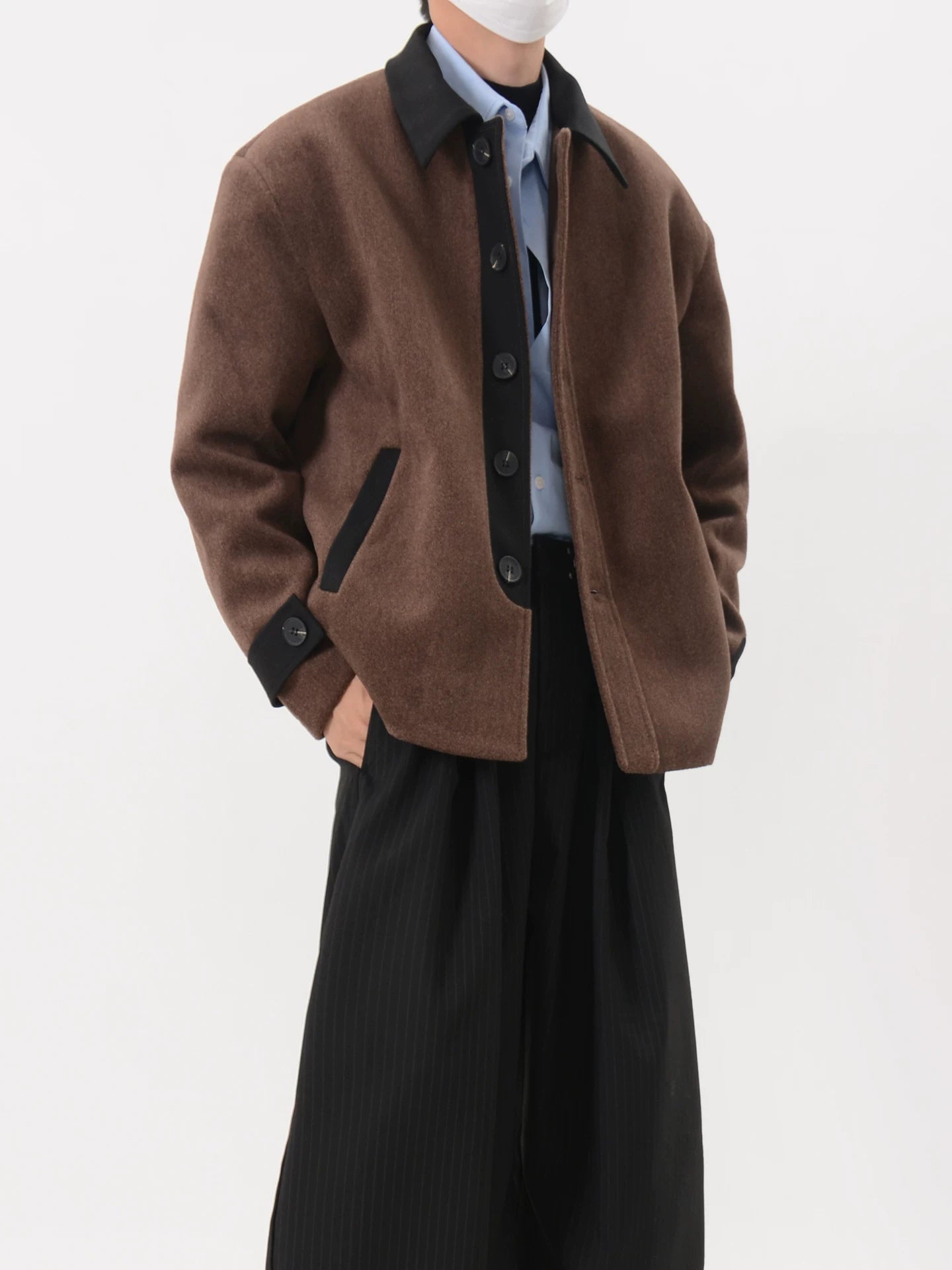 Contrast Collar Wool Blend Jacket