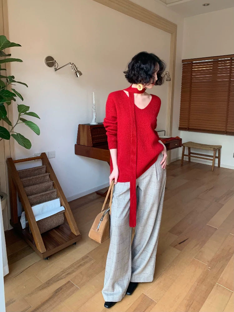 Gray Plaid High Waist Wide Pants