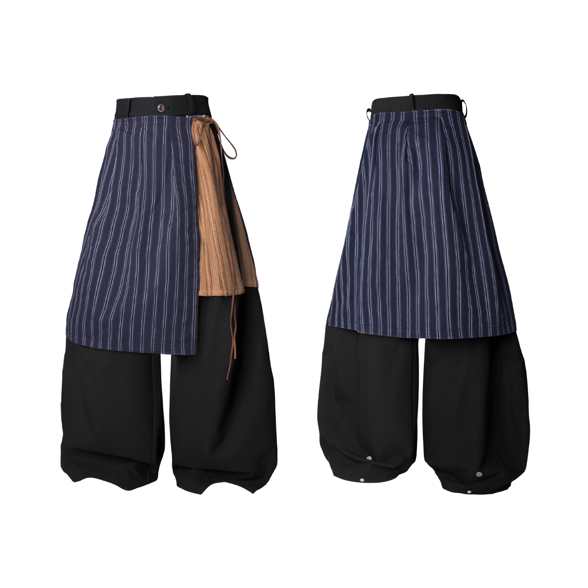 Striped Layered Apron Balloon Pants