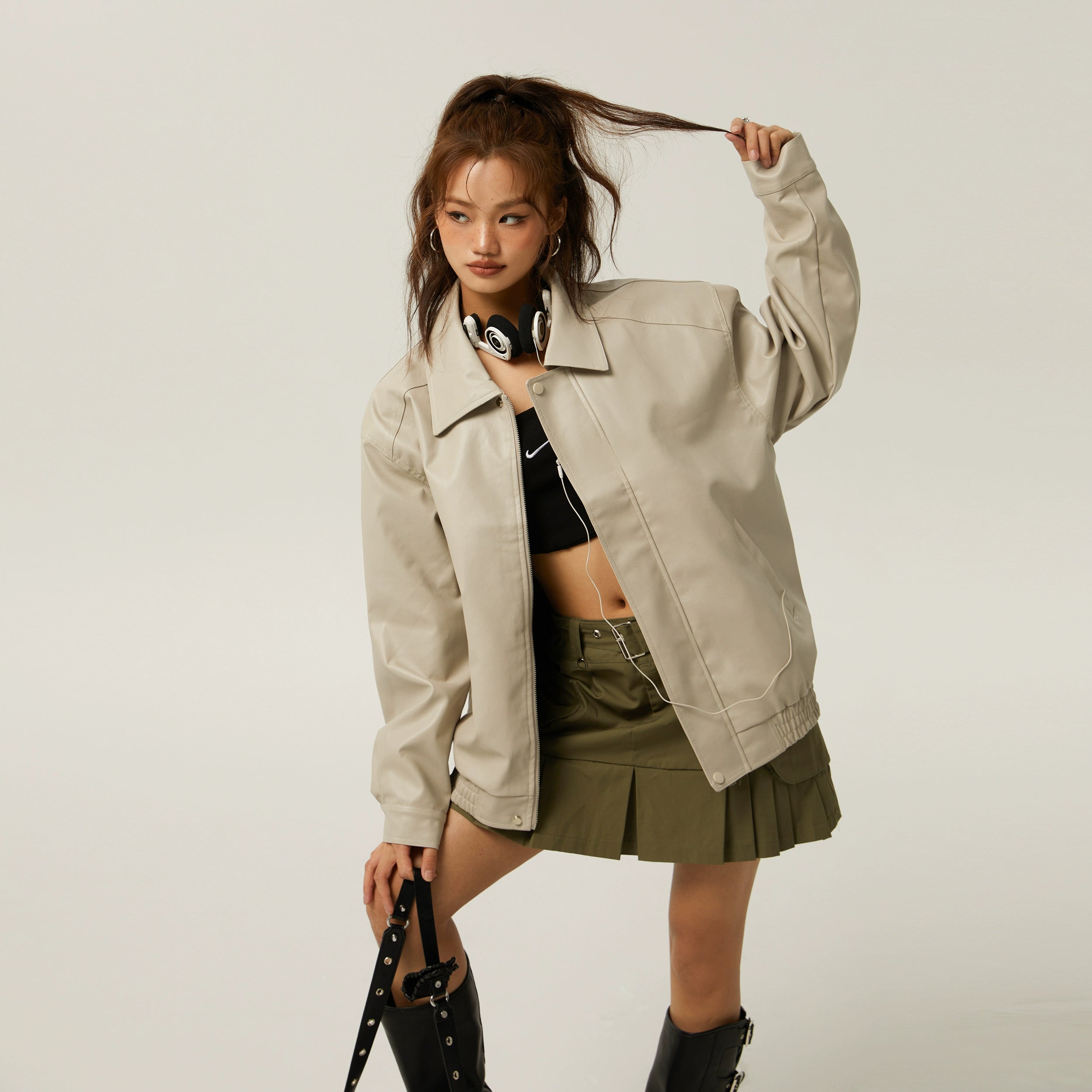Retro Rebel Leather Bomber Jacket - chiclara