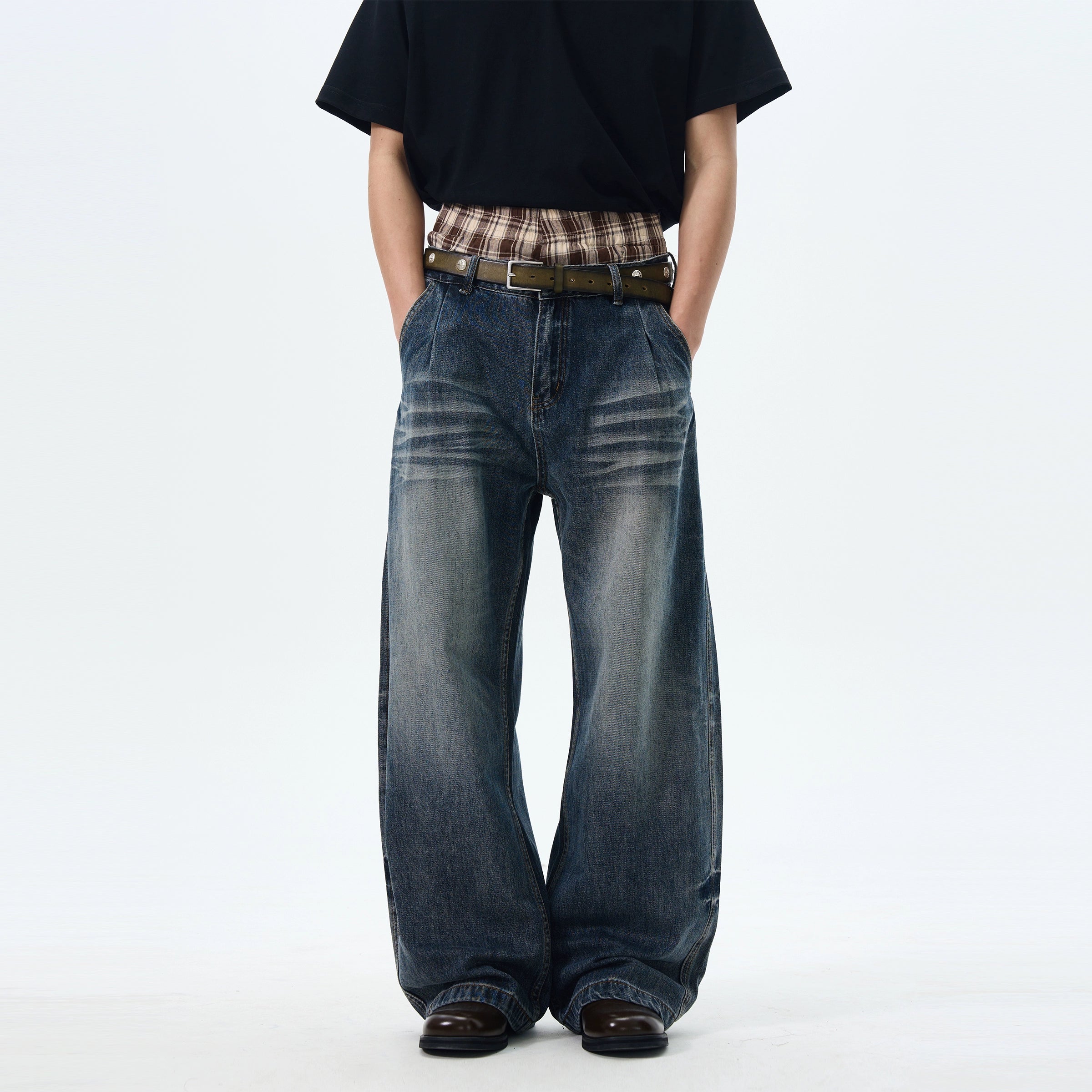 Vintage Wide-Leg Dark Denim Jeans