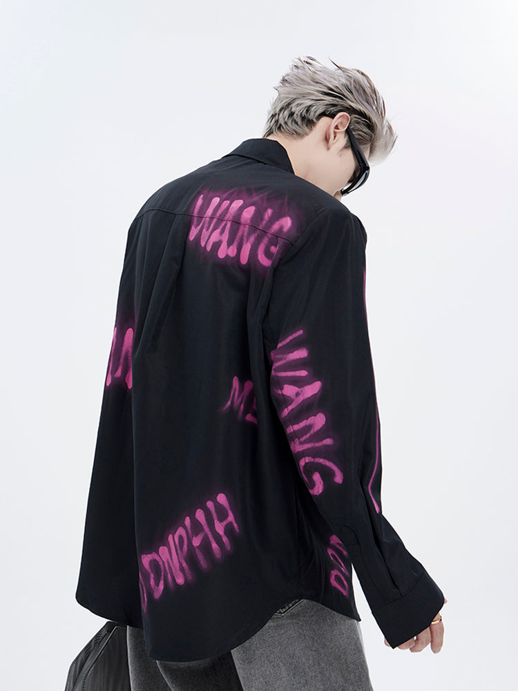 Graffiti Print Button-Up Shirt