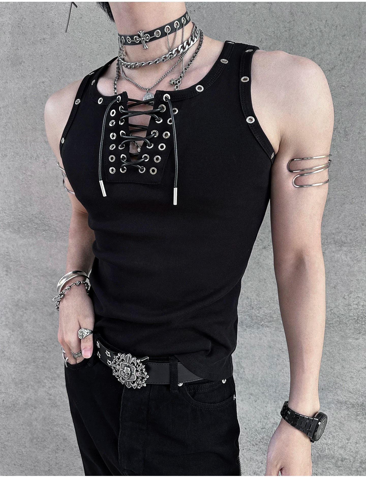 Nightlock Rivet Lace-Up Tank Top