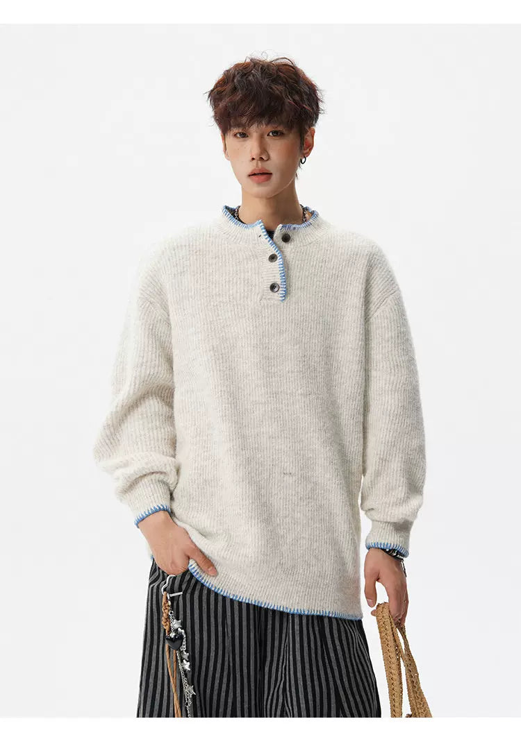 Coastal Trim Textured Henley Sweater