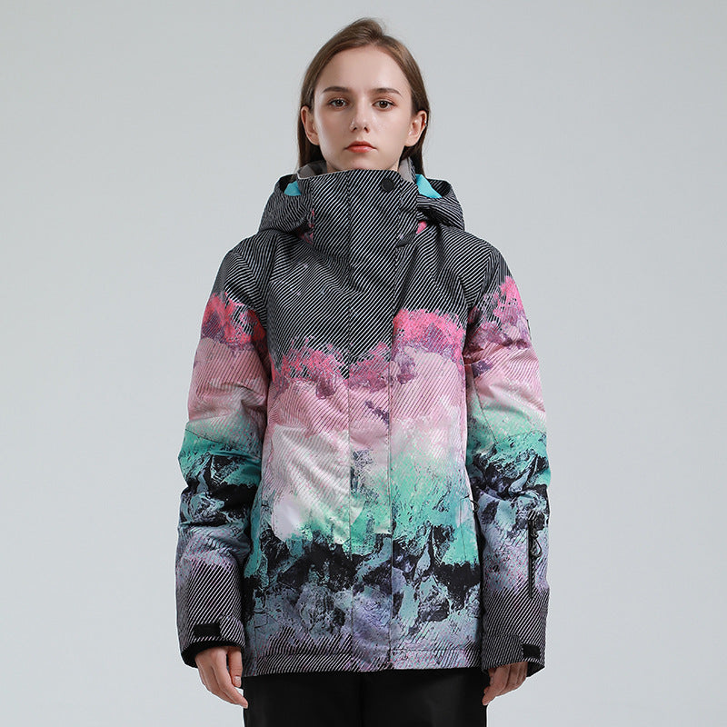 Mountain and Tie-Dye Print Ski Jackets