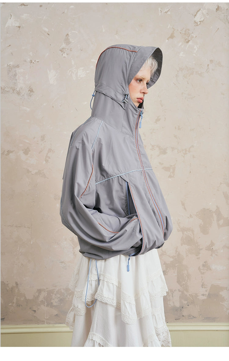 Sporty Hooded Jacket & Tiered Lace Midi Skirt Set