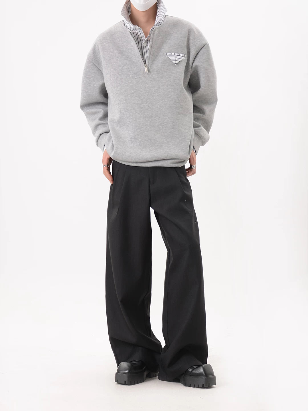 Half Zip Layered Collar Sweatshirt