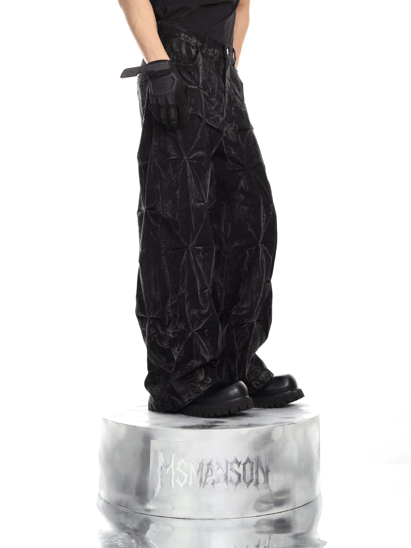 Obsidian Fracture Crinkle Denim Pants
