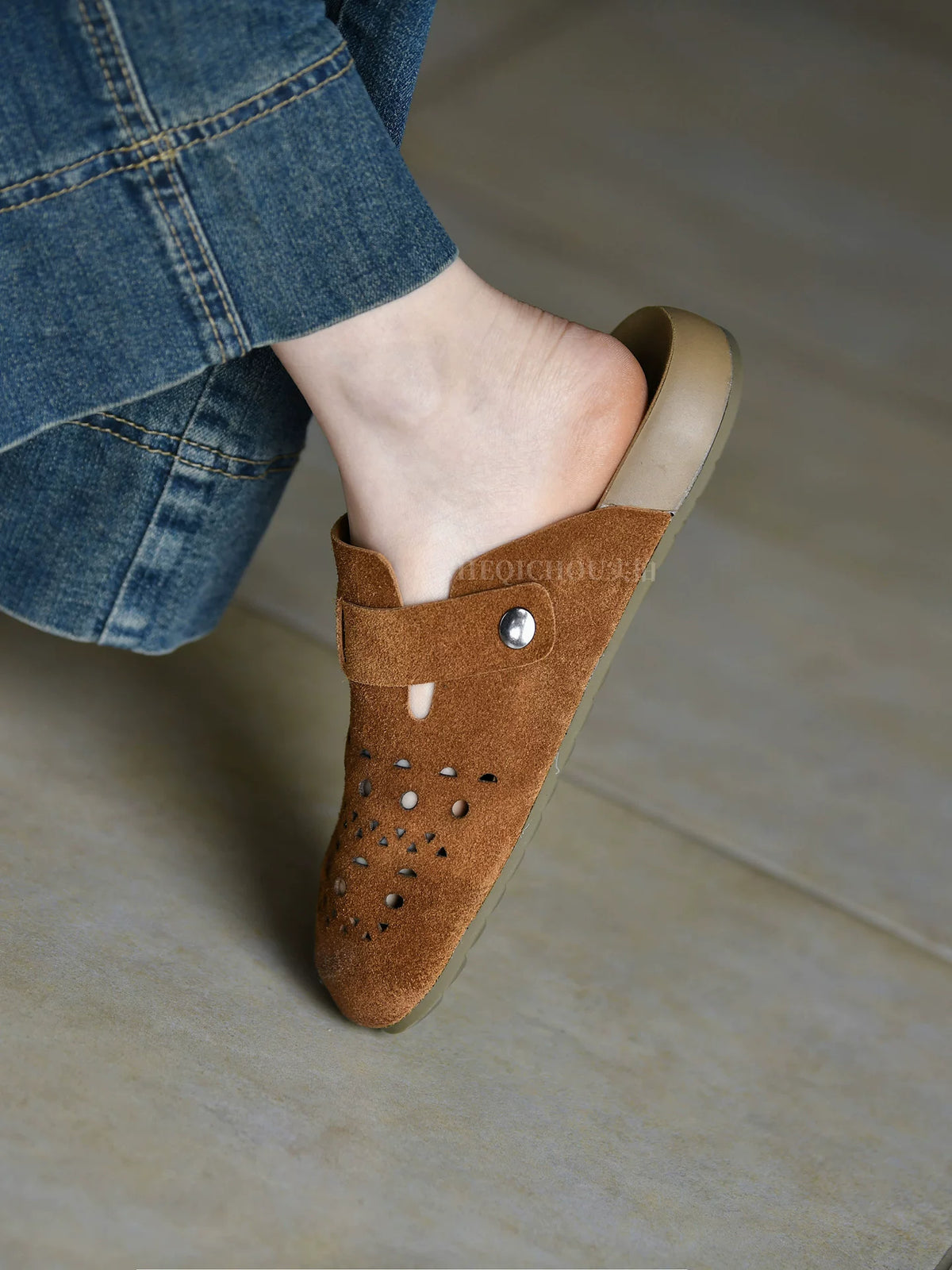 Caspian Buckle Cutout Suede Clogs