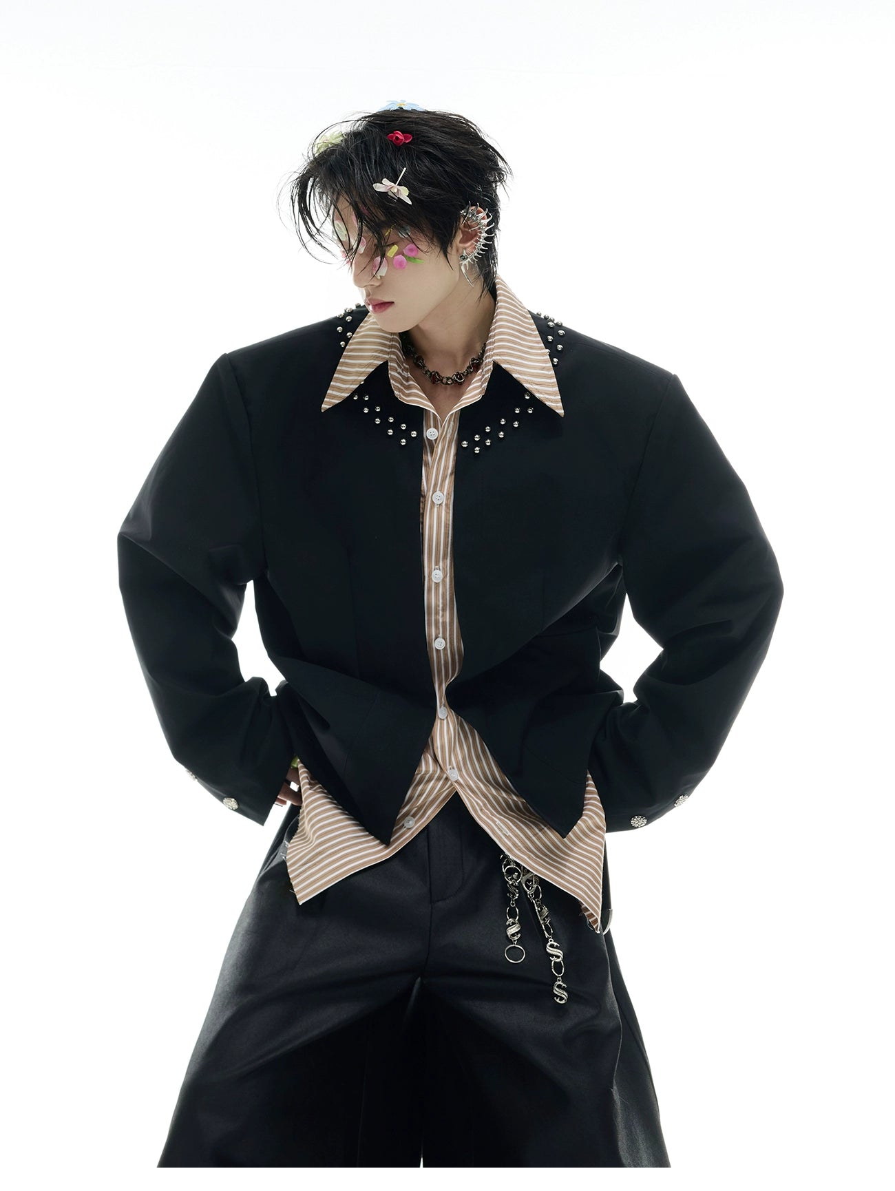 Crystal Collar Cream Zip-Up Jacket