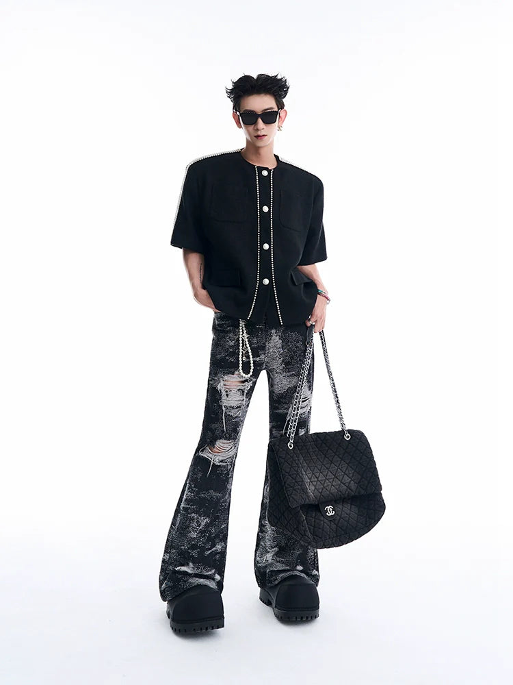 Pearl-Trimmed Short Sleeve Jacket