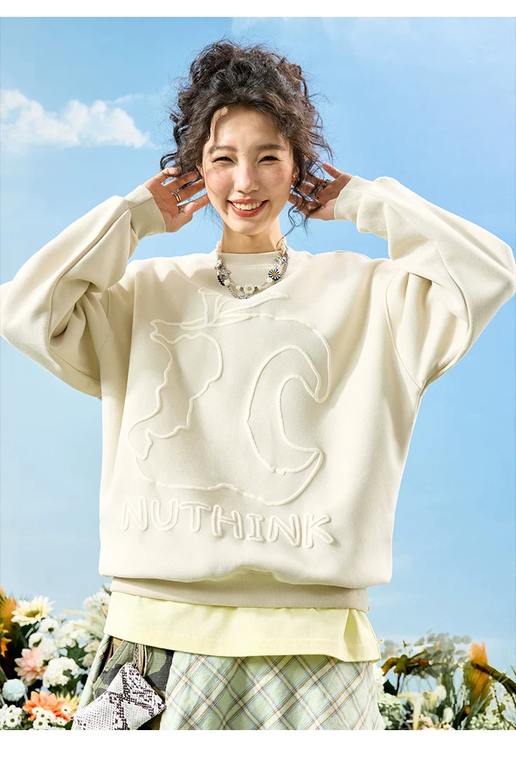 Abstract Outline Embroidered Oversized Crewneck Sweatshirt