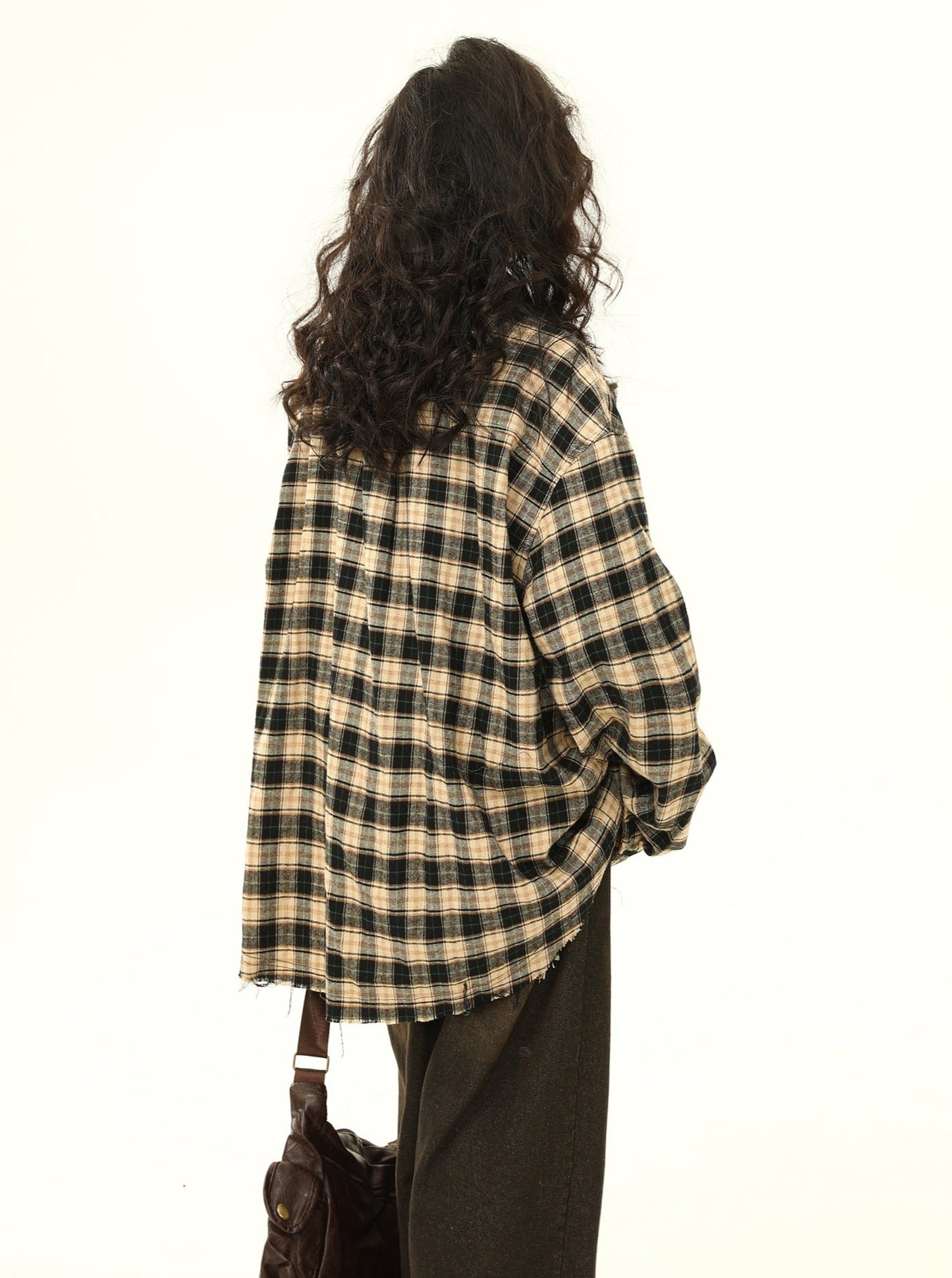 Camisa de franela a cuadros angustiada de gran tamaño