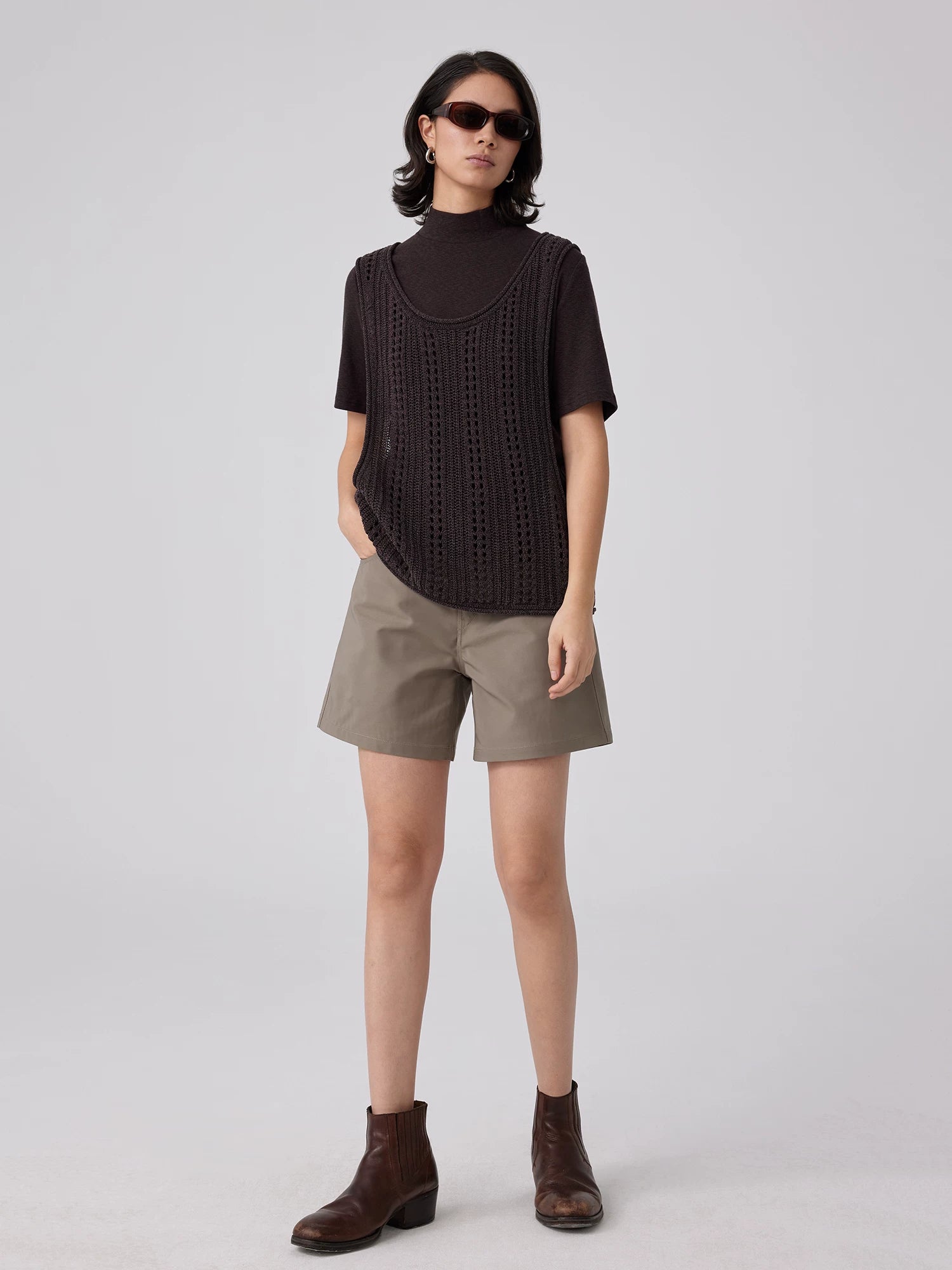 Open-Knit Button-Detail Vest