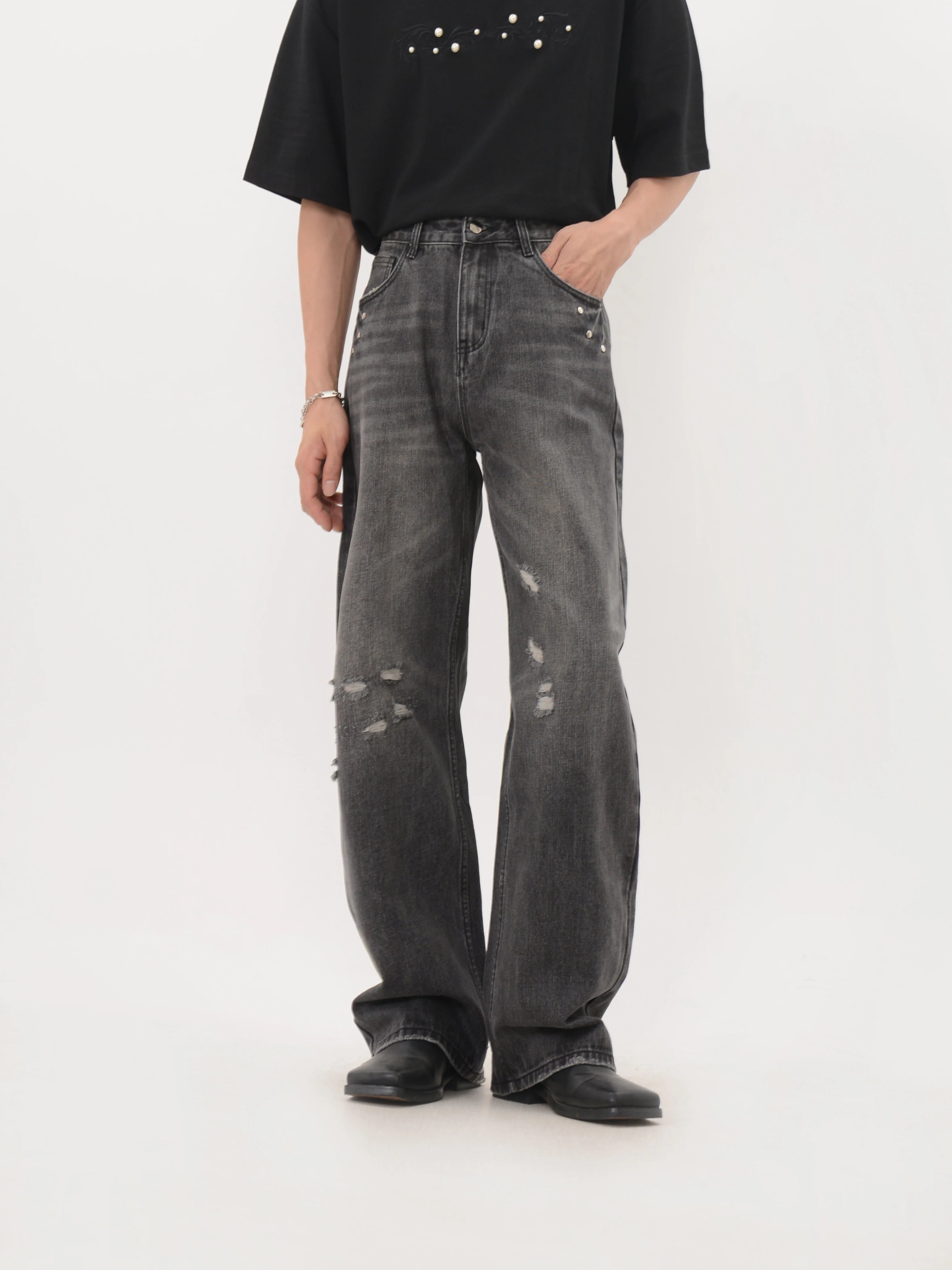 Shoreline Distressed Wide Denim