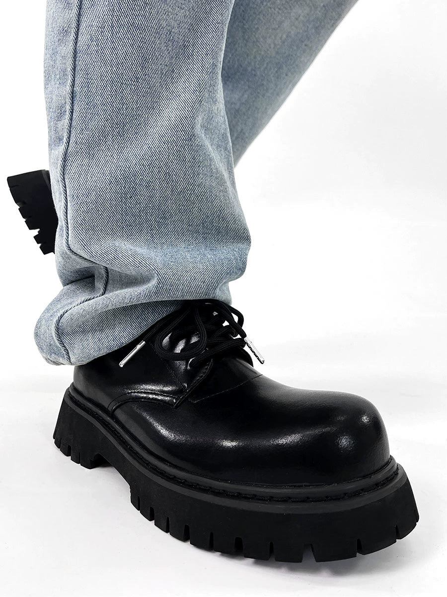Chunky Black Matte and Glossy Platform Derby Shoes
