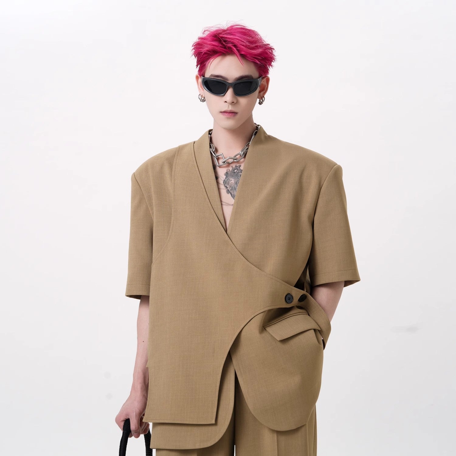 Asymmetric Short Sleeve Coat & Trouser Setup