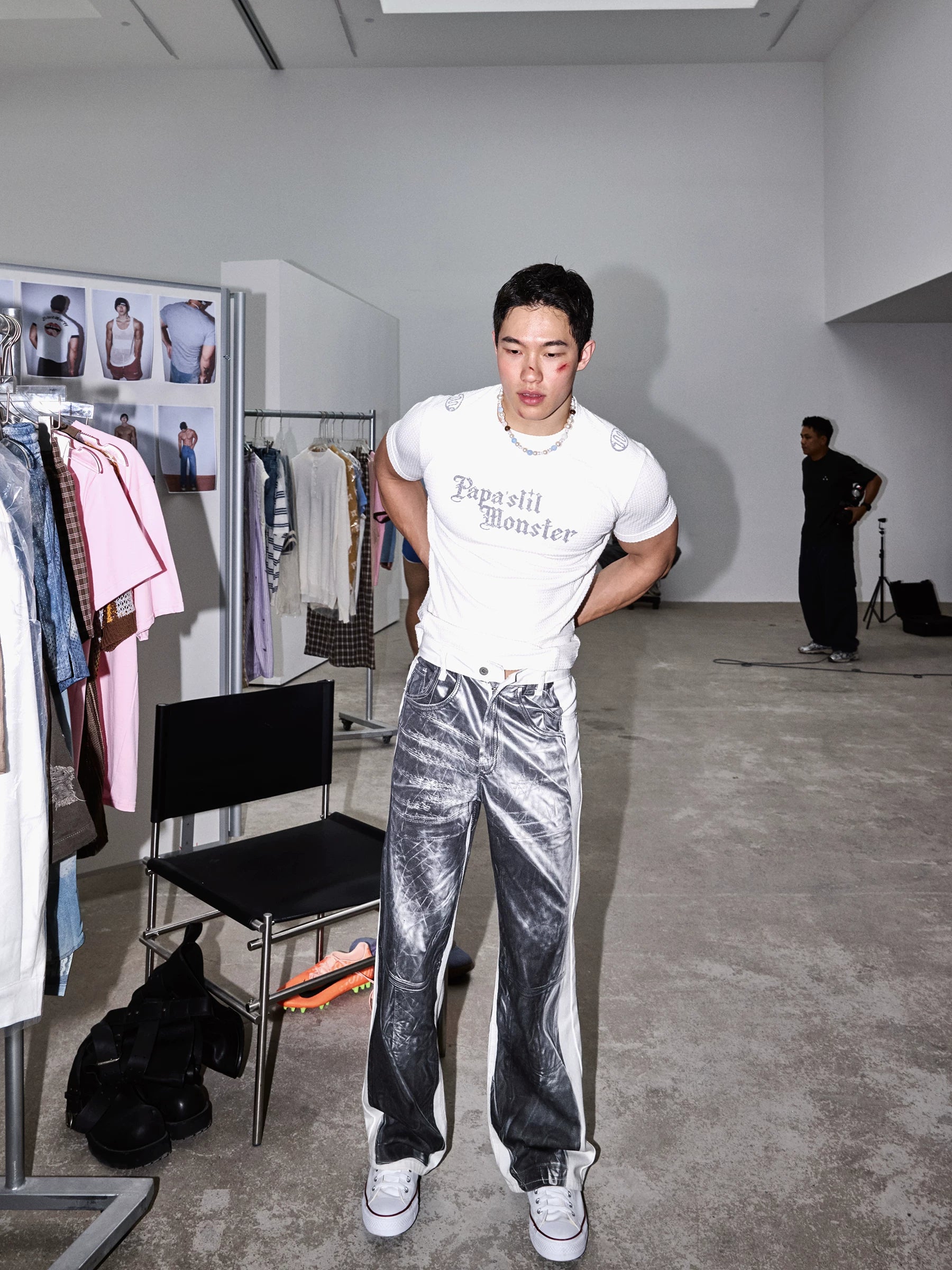 Monochrome Marble Contrast Panel Pants