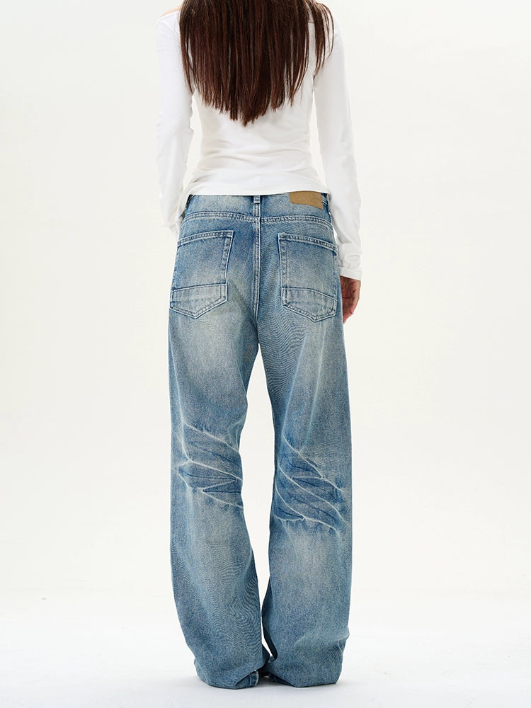 Vintage Blue Wash Wide Leg Jeans