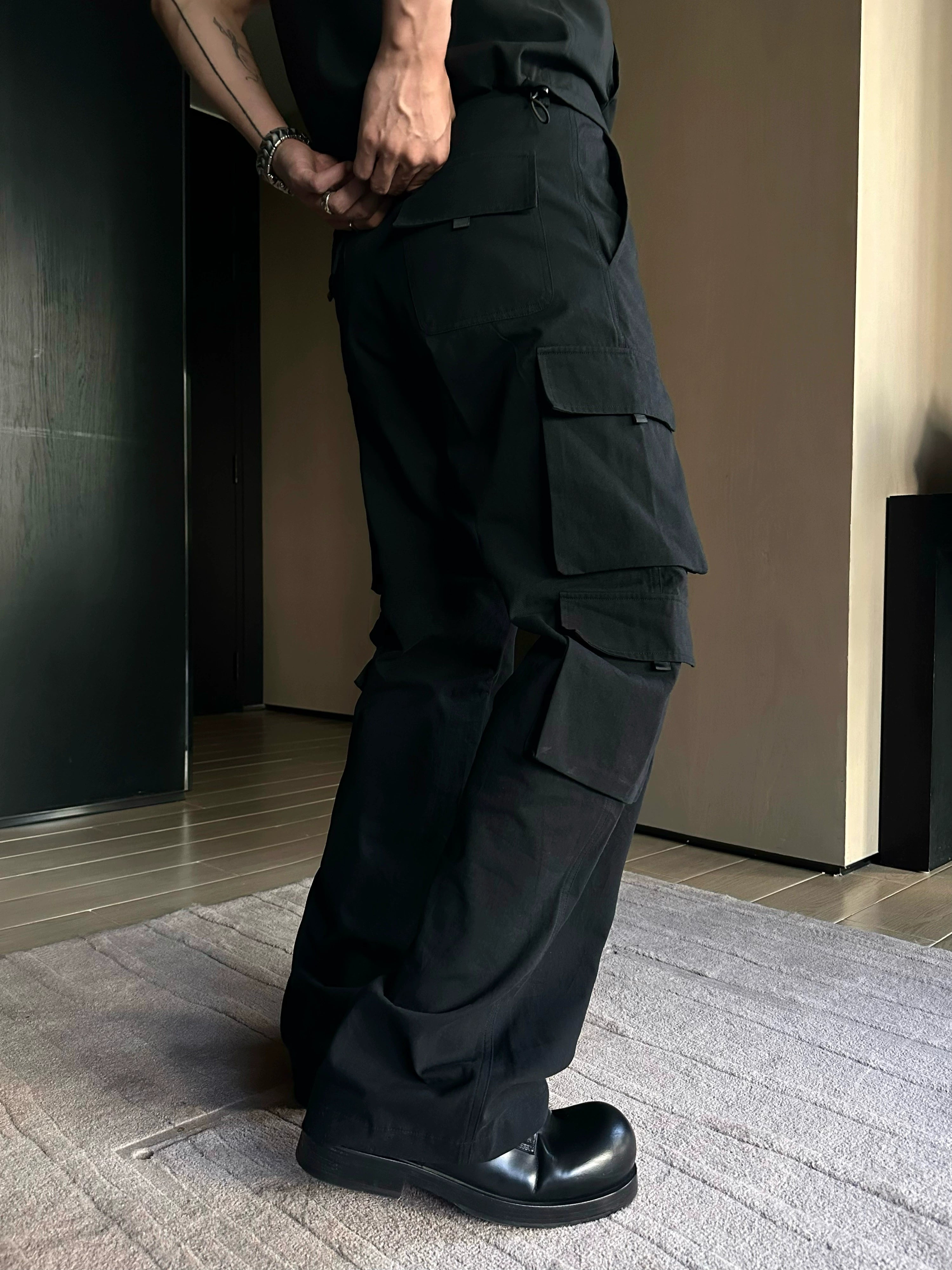 Wide Leg Black Tactical Cargo Pants