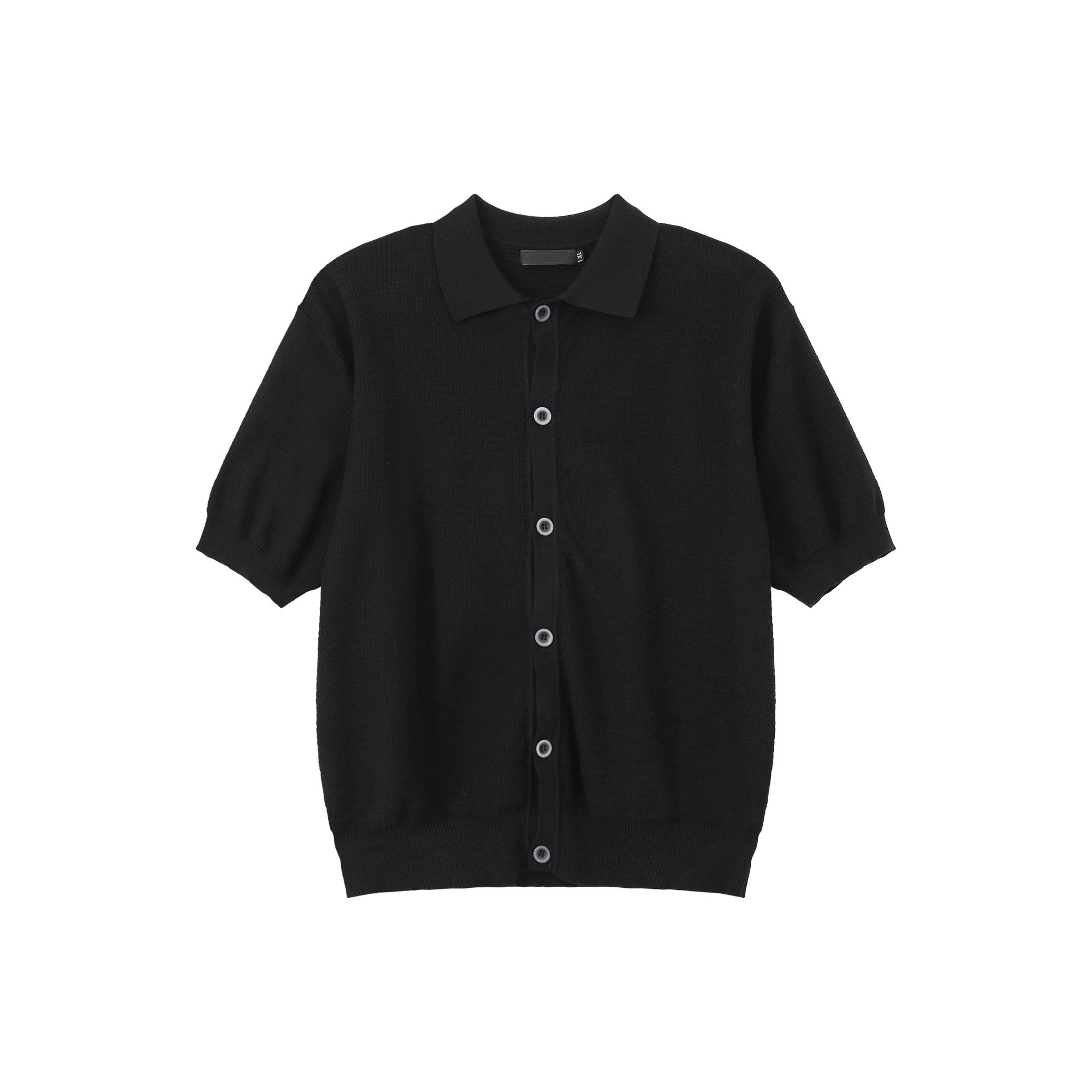 Retro Button Short-Sleeve Knit Cardigan - Black