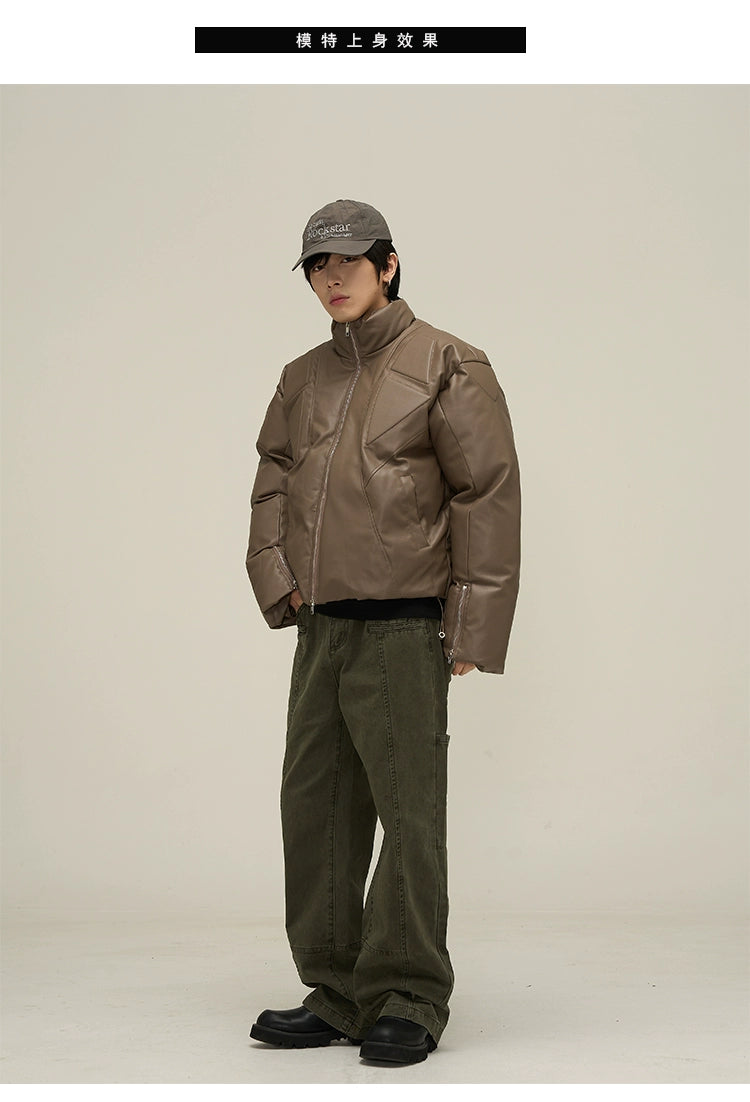 Washed Utility Panel Seams Wide Leg Jeans