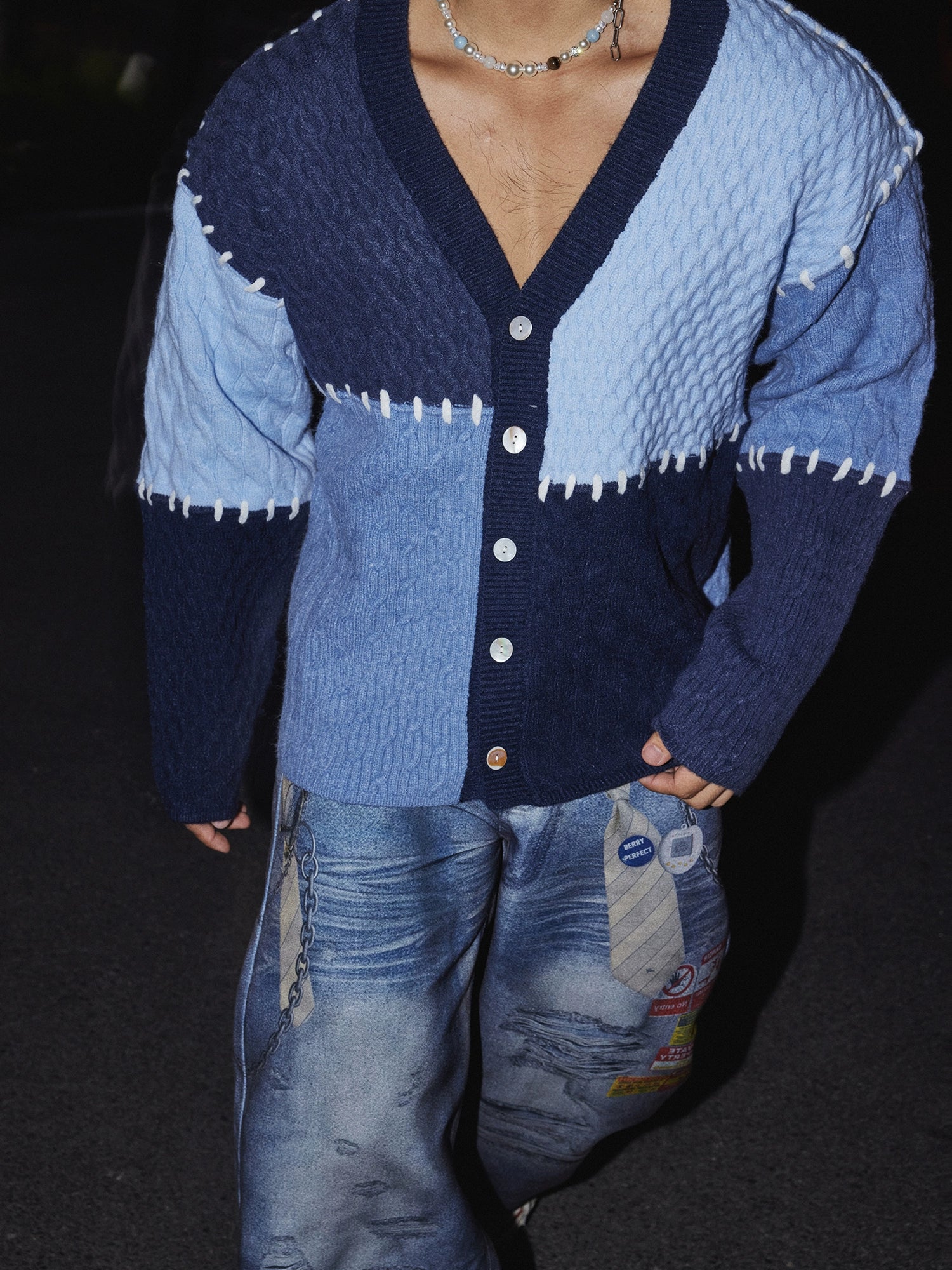 Mosaic Patchwork Knit Cardigan