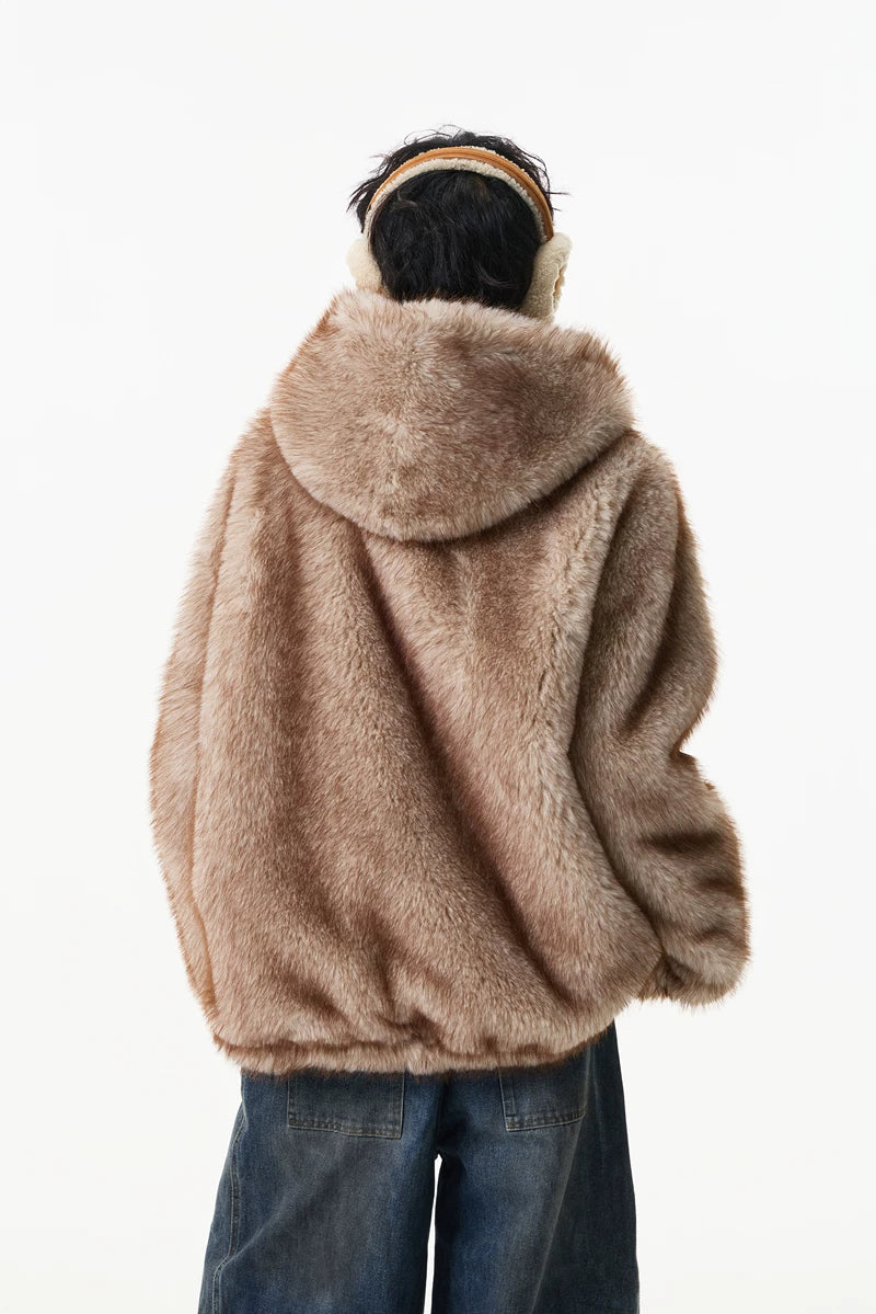 Glacier Haze Faux-Fur Hoodie Coat