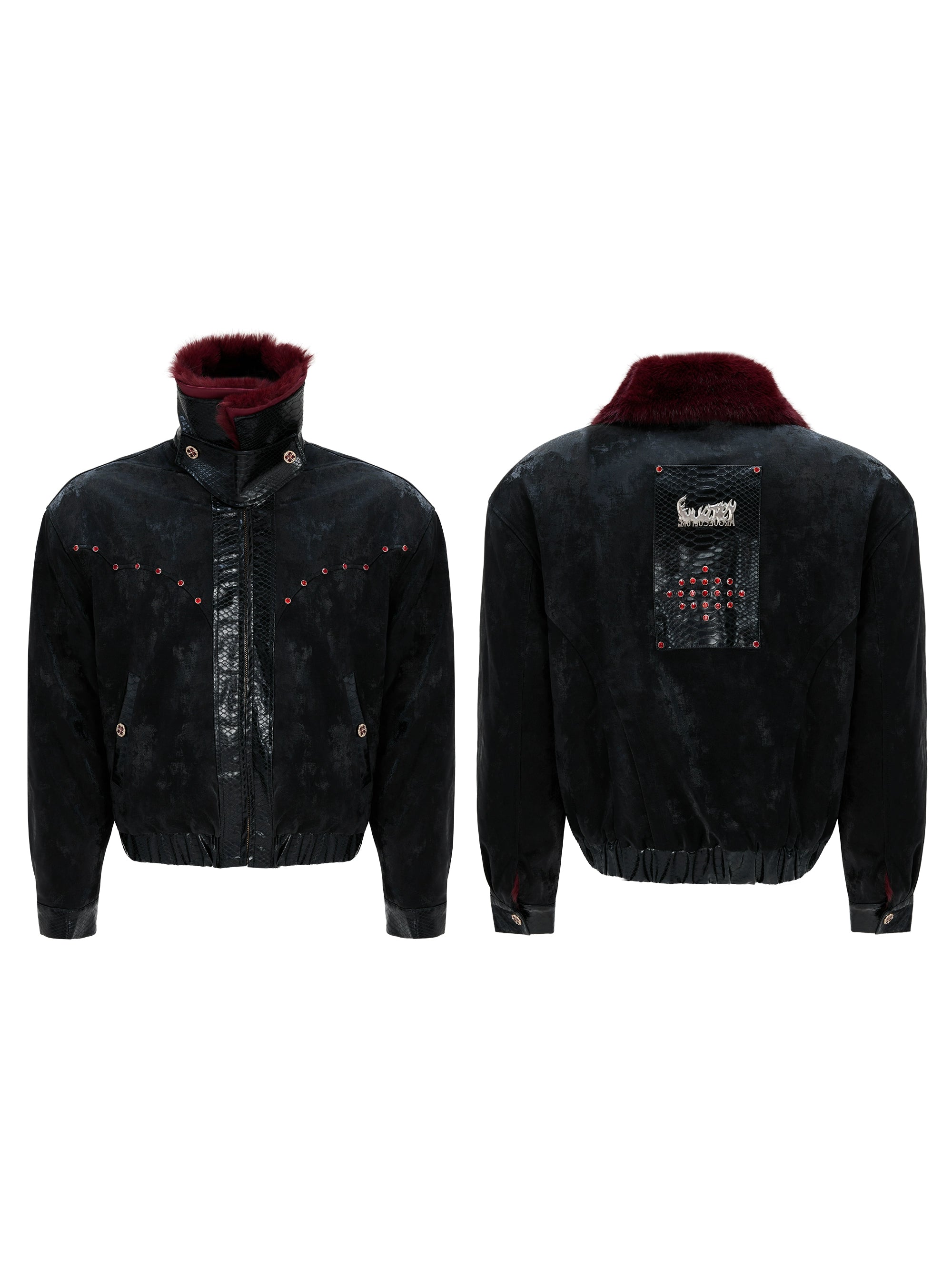 Crimson Velvet Collar Bomber Jacket