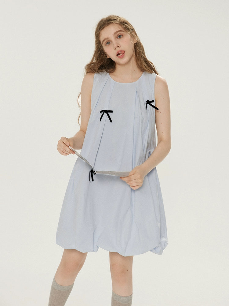 Bow Bubble Sleeveless Summer Dress