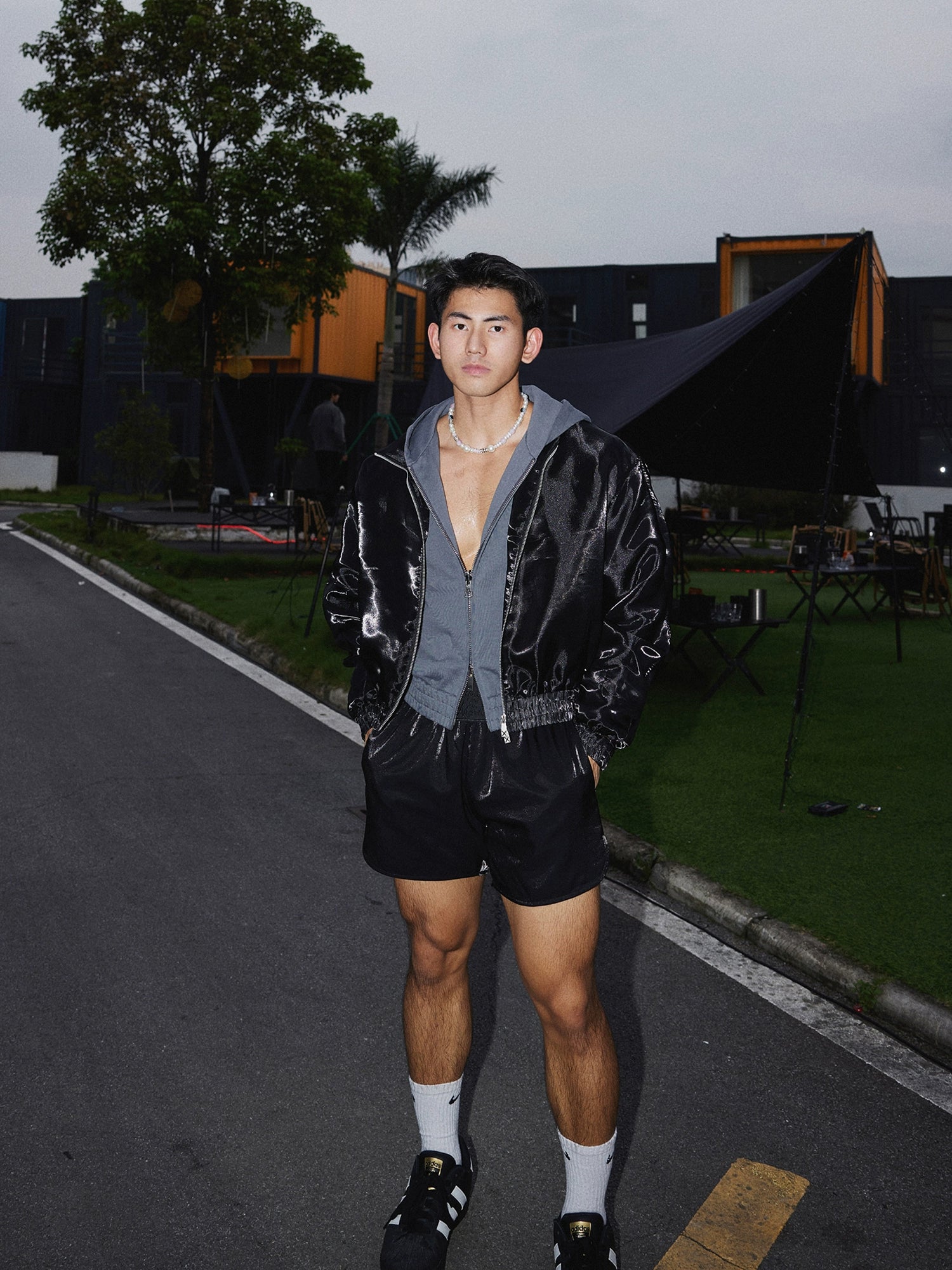 Black Satin Logo Shorts