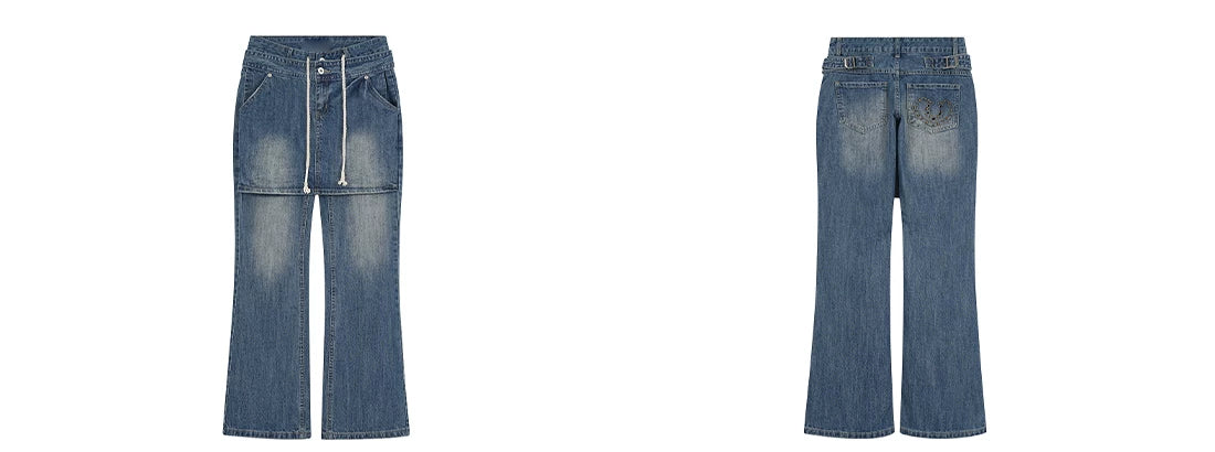 Rope Layer Denim Skirt‑Over Flare Jeans