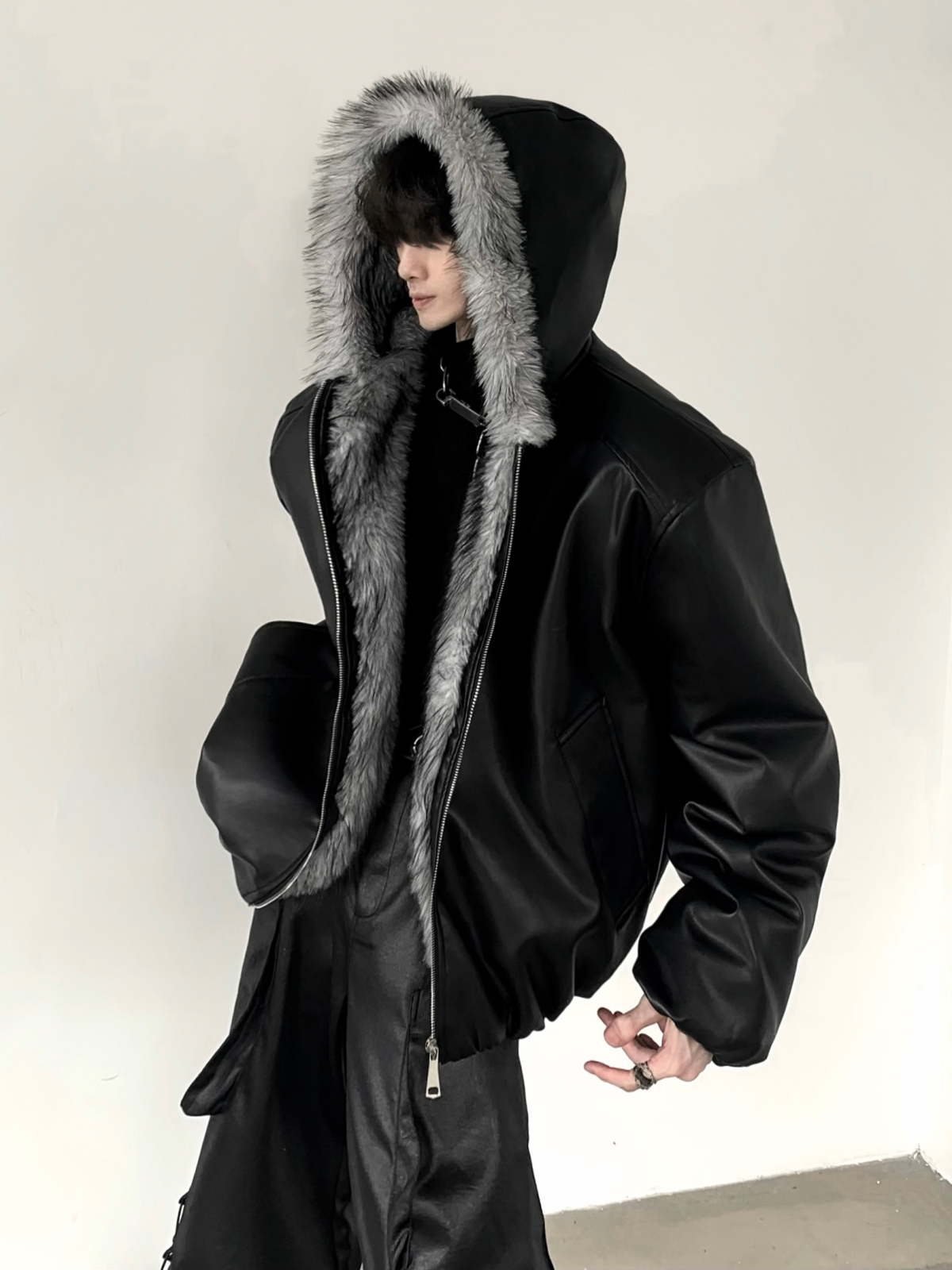 Frost Fur Collar Leather Jacket