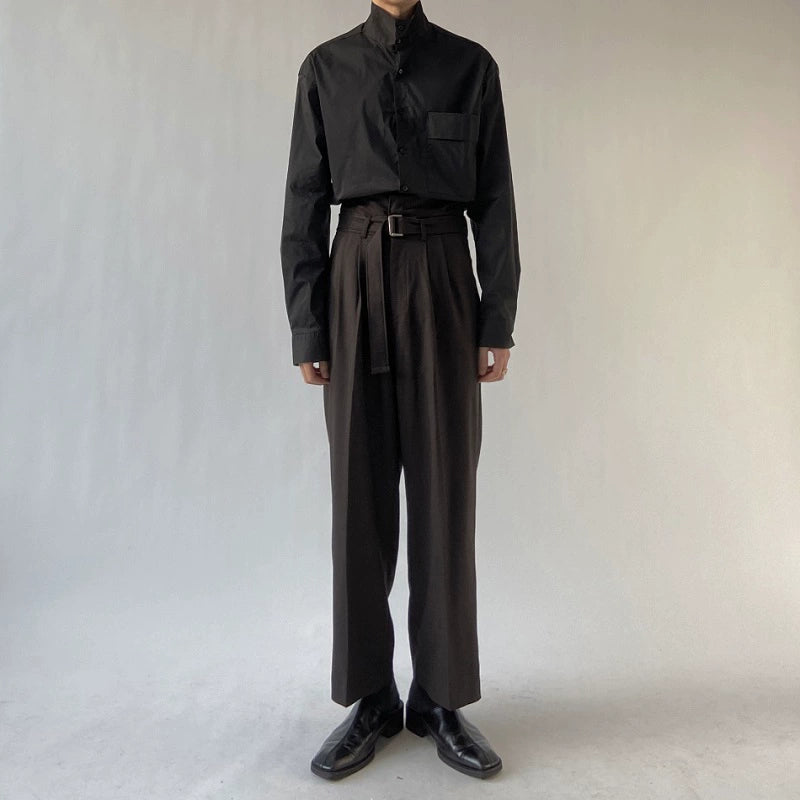Black Wide Leg Belted Trousers