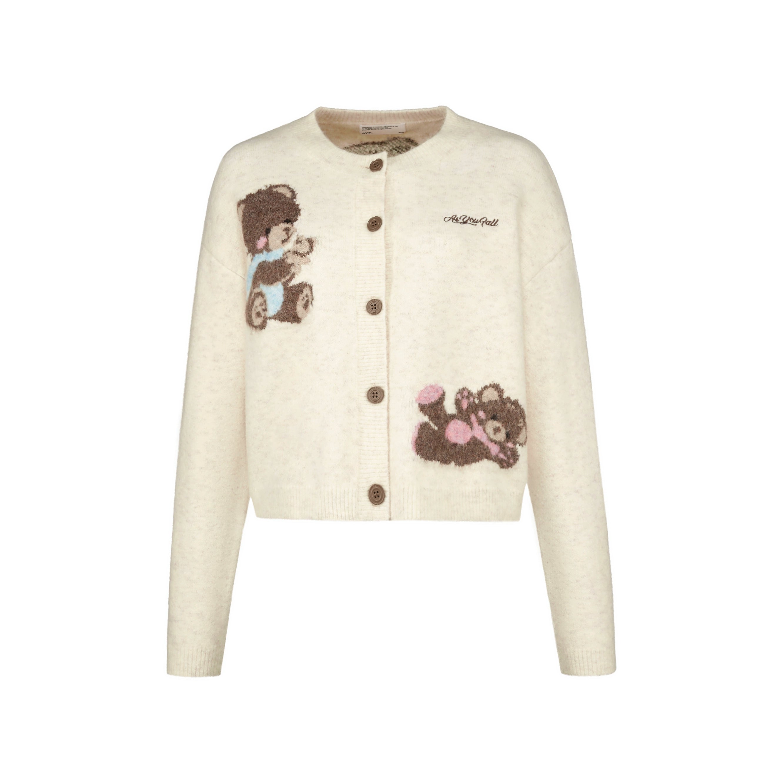 Teddy Bear Print Cropped Cardigan