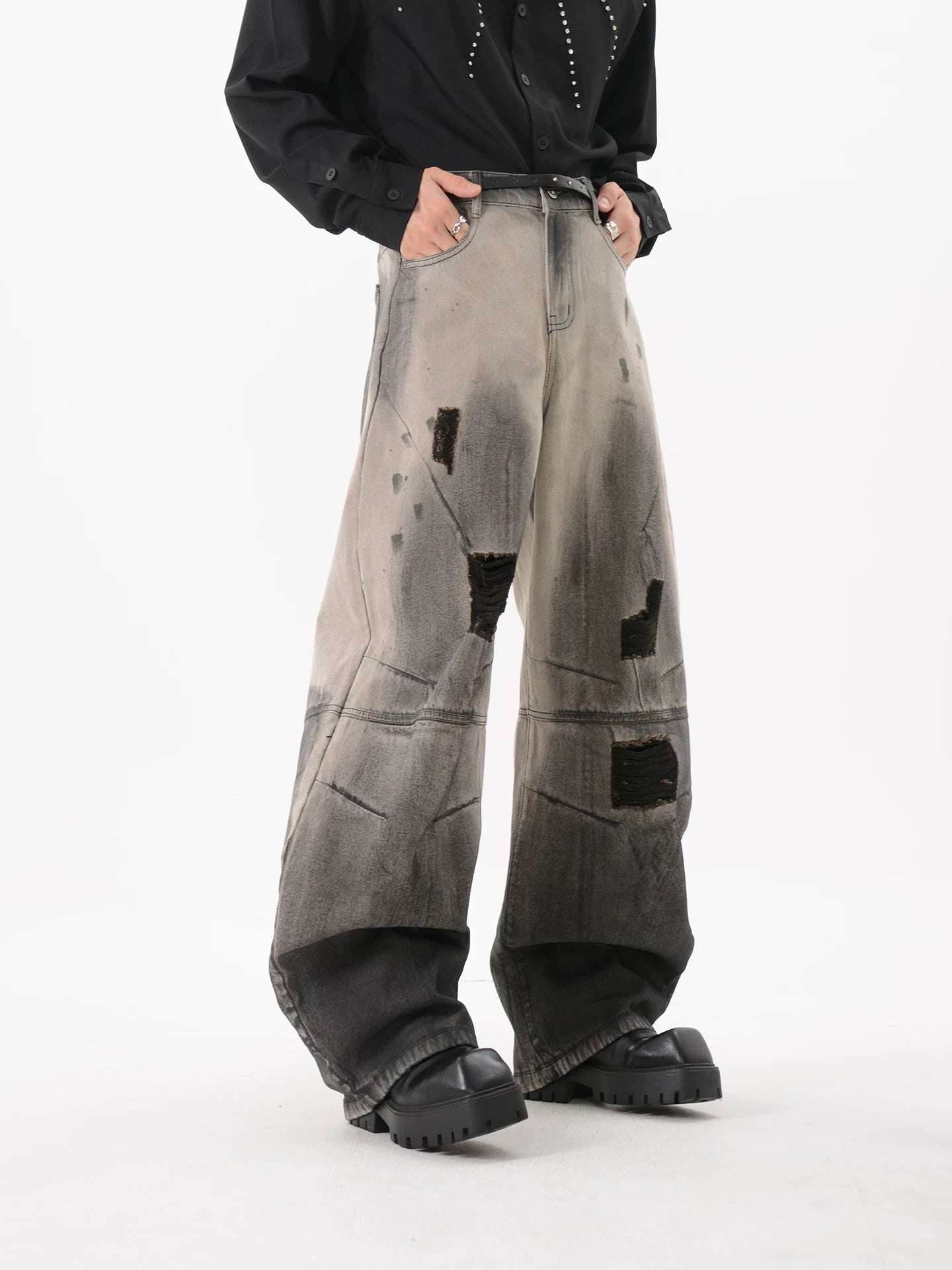 Ashfall Ruin Distressed Wide Jeans