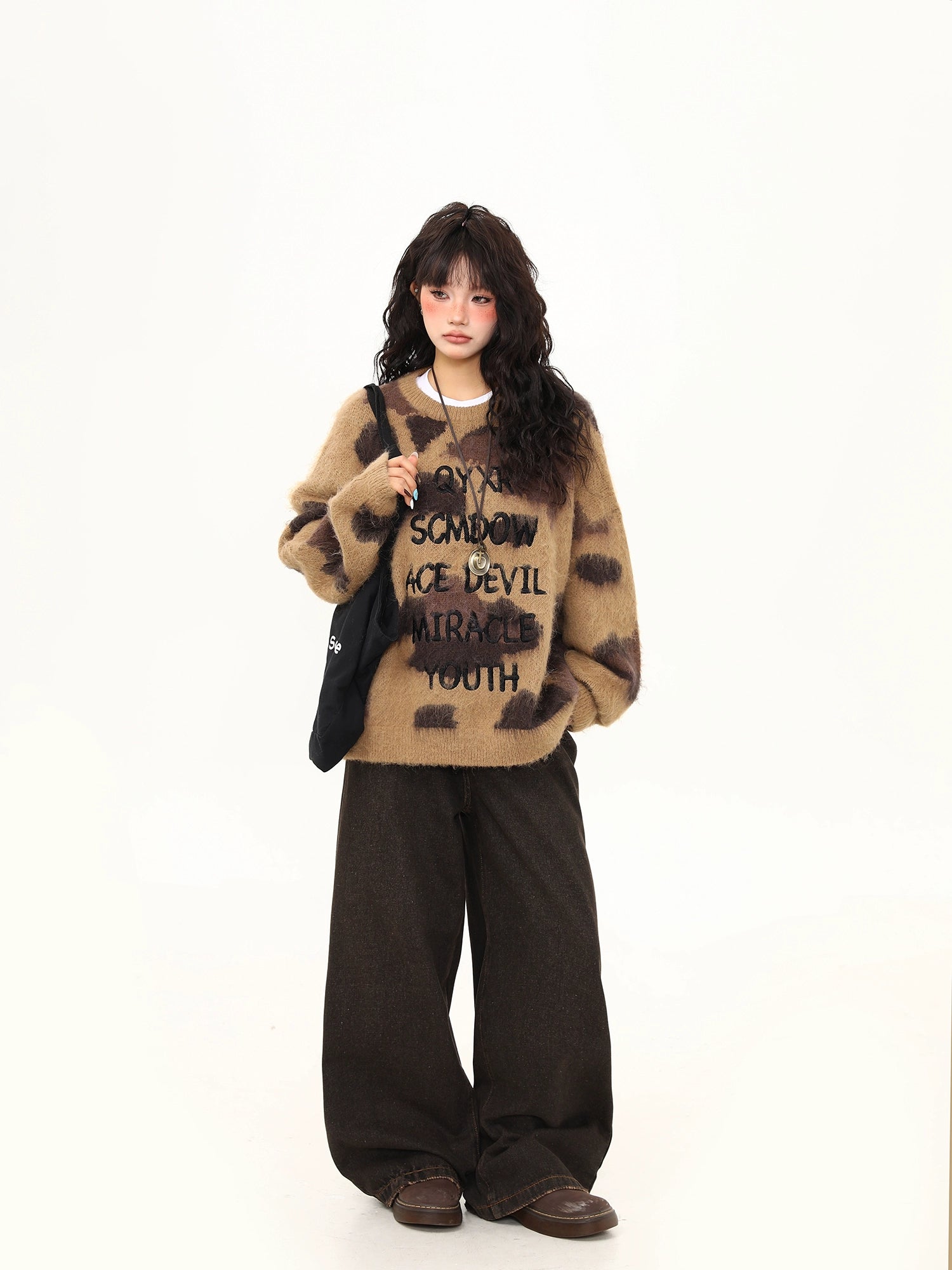 Mocha Mirage Fuzzy Graphic Sweater