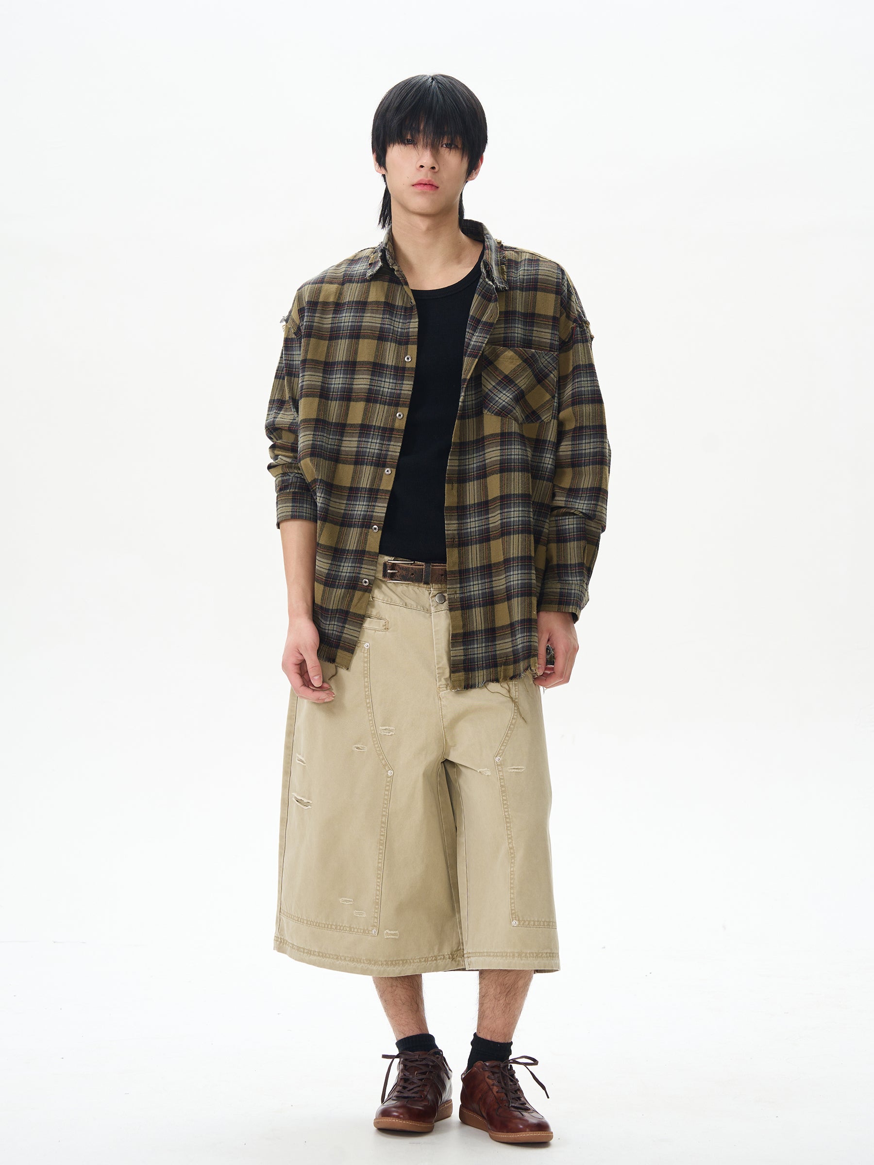 Distressed Grey Cargo Denim Shorts