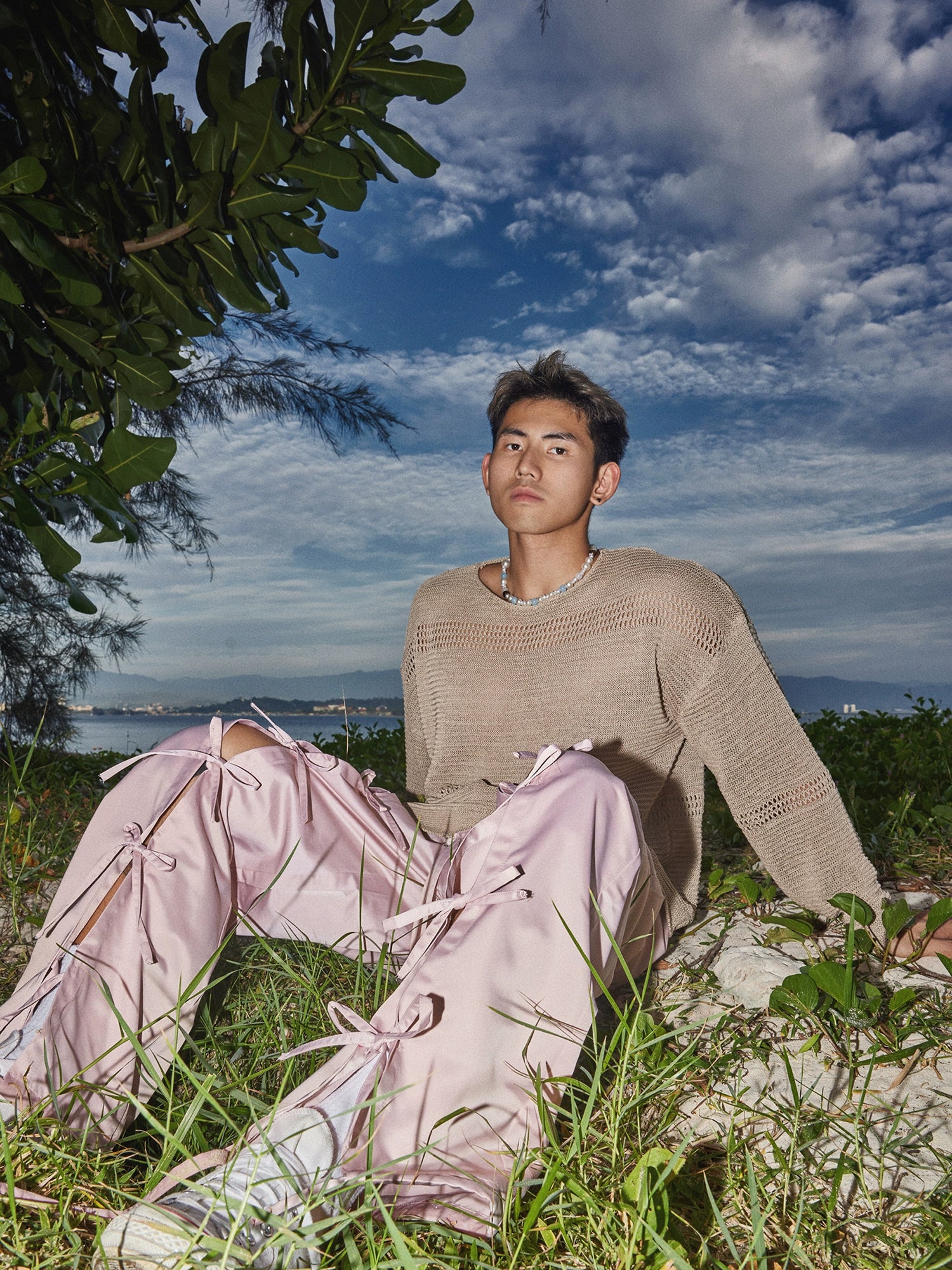 Pink Satin Bow Tie Pants