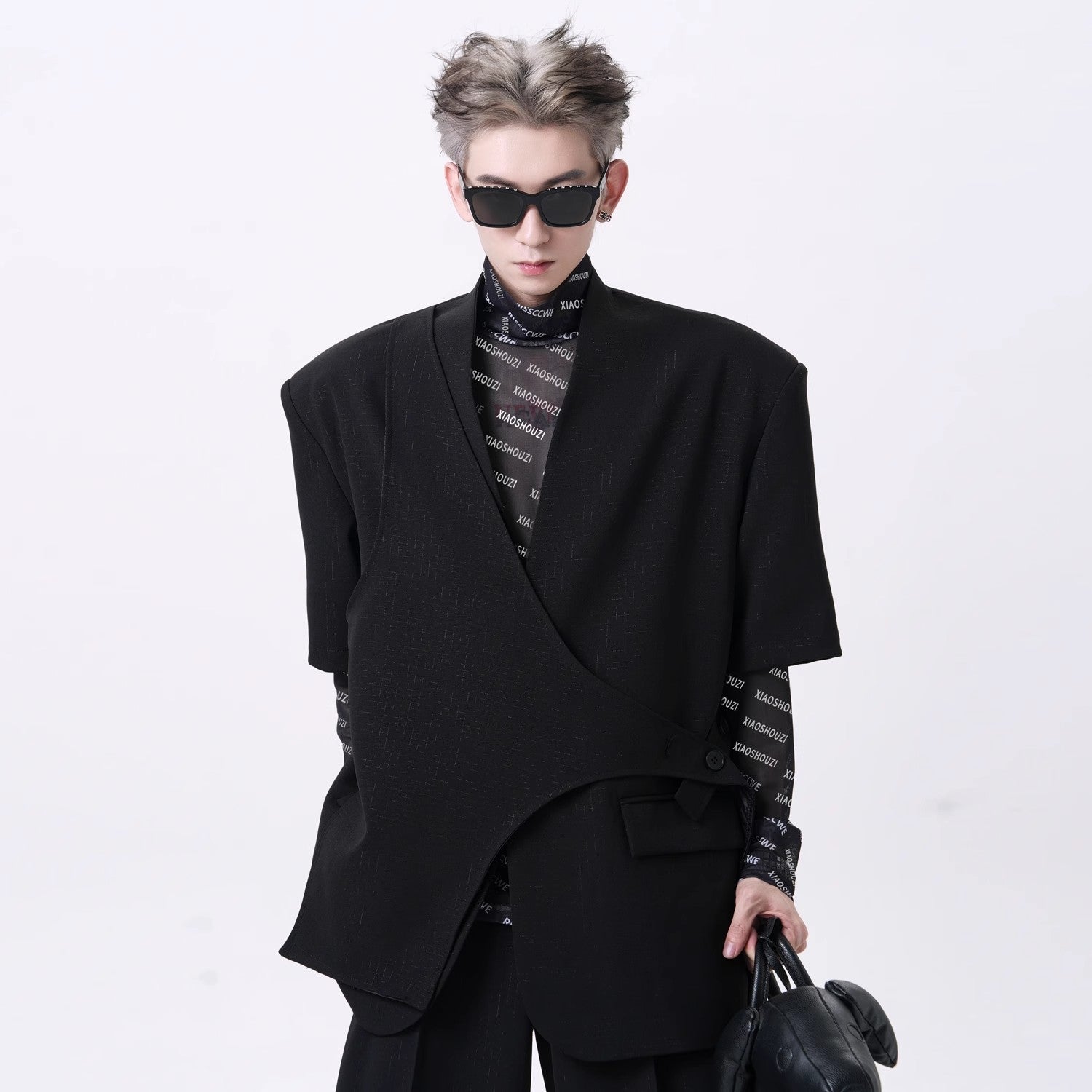 Asymmetric Short Sleeve Coat & Trouser Setup