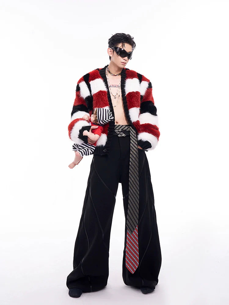 Tricolor Plaid Faux Fur Cardigan