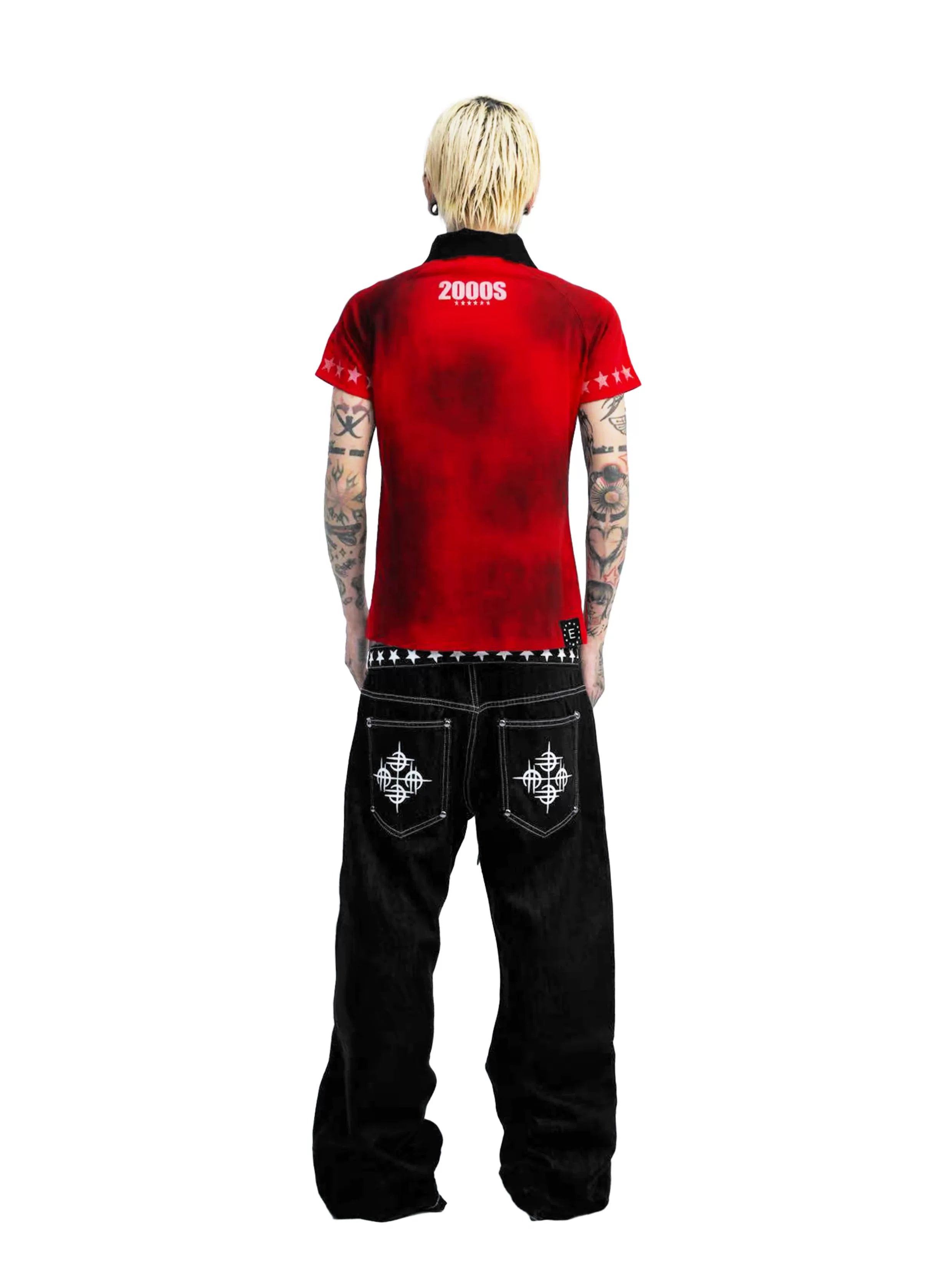Crimson Y2K Starfield Polo