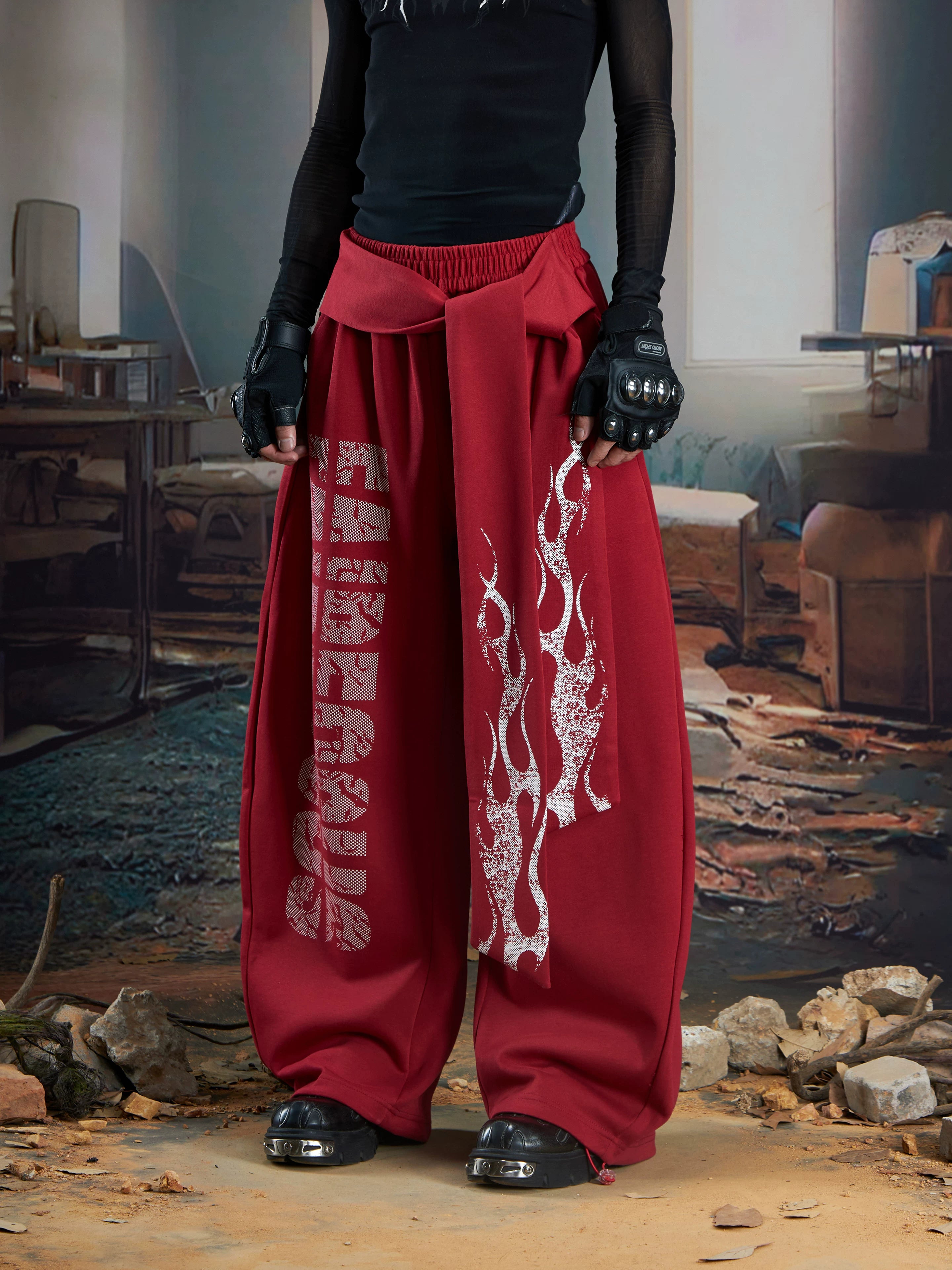 Inferno Sash Wide-Leg Fleece Pants