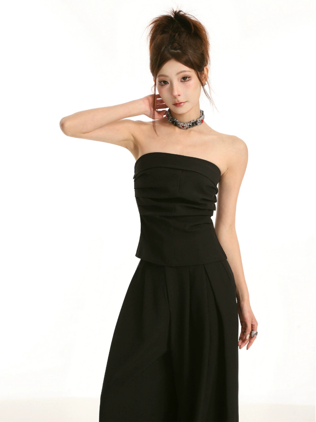 Ensemble de pantalon à jambes larges à patte décontractée à coupe droite noire