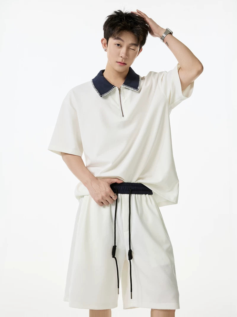 Contrast Collar Quarter-Zip Sweatshirt